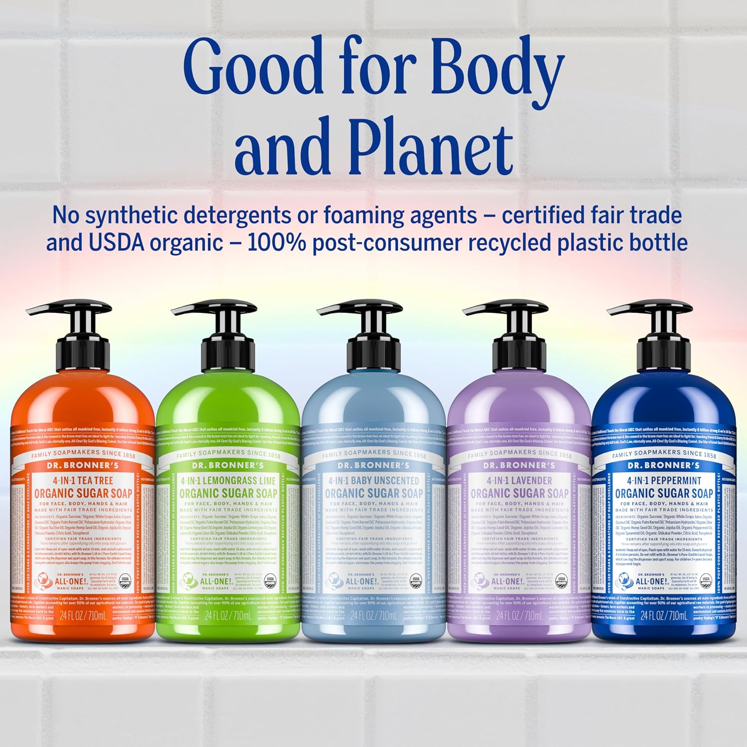 Dr. Bronner's Organic Sugar Soap (Peppermint, 64 Ounce)- Made with Organic Oils, Sugar & Shikakai Powder, 4-in-1 Uses: Hand and Body Wash, Face, Hair- Cleanses, Moisturizes, Nourishes, Vegan - Image 8
