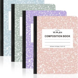 Yeplan Composition Notebooks 4 pack, Wide Ruled Notebook Paper, 9 3/4″ x 7 1/2″, 80 Sheets/160 Pages, Aesthetic Marble Composition Notebook for School & Office Supplies (4, Pastel Marble Colors)