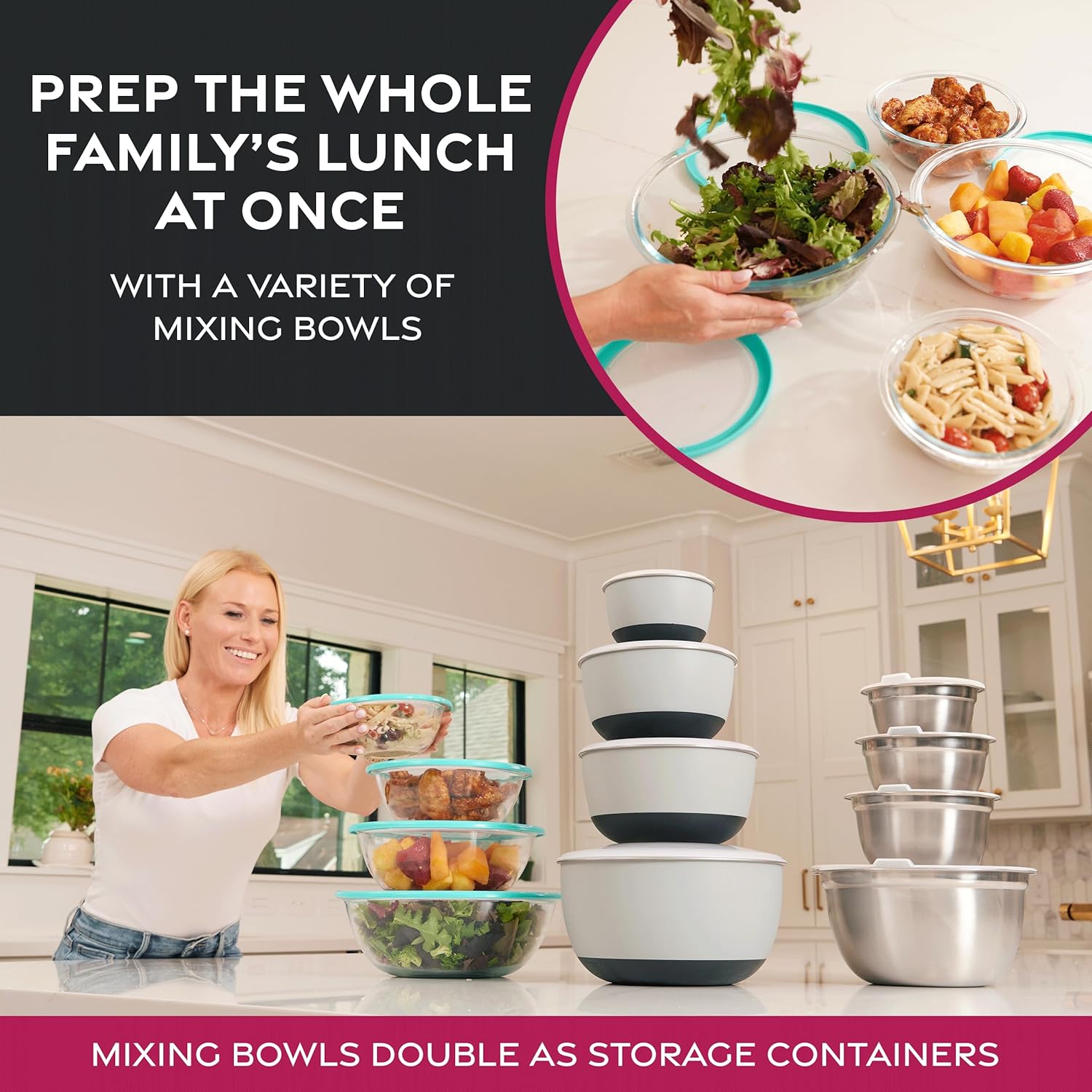 FineDine Stainless Steel Mixing Bowls Set, Dishwasher Safe, 6 Piece Metal Mixing Bowls For Kitchen, Nesting, Large, Small, Big Food Prep, Cooking, Baking - Image 7