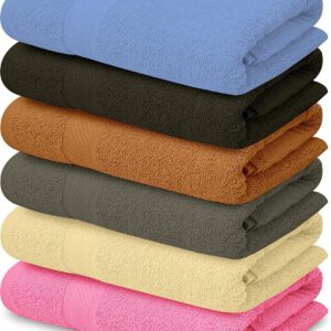 QUBA LINEN 100% Cotton Bath Towels-27x54inch – 6 Pack Shower Towels – Light Weight, Ultra Absorbent Towels for Bathroom (Multi Color)