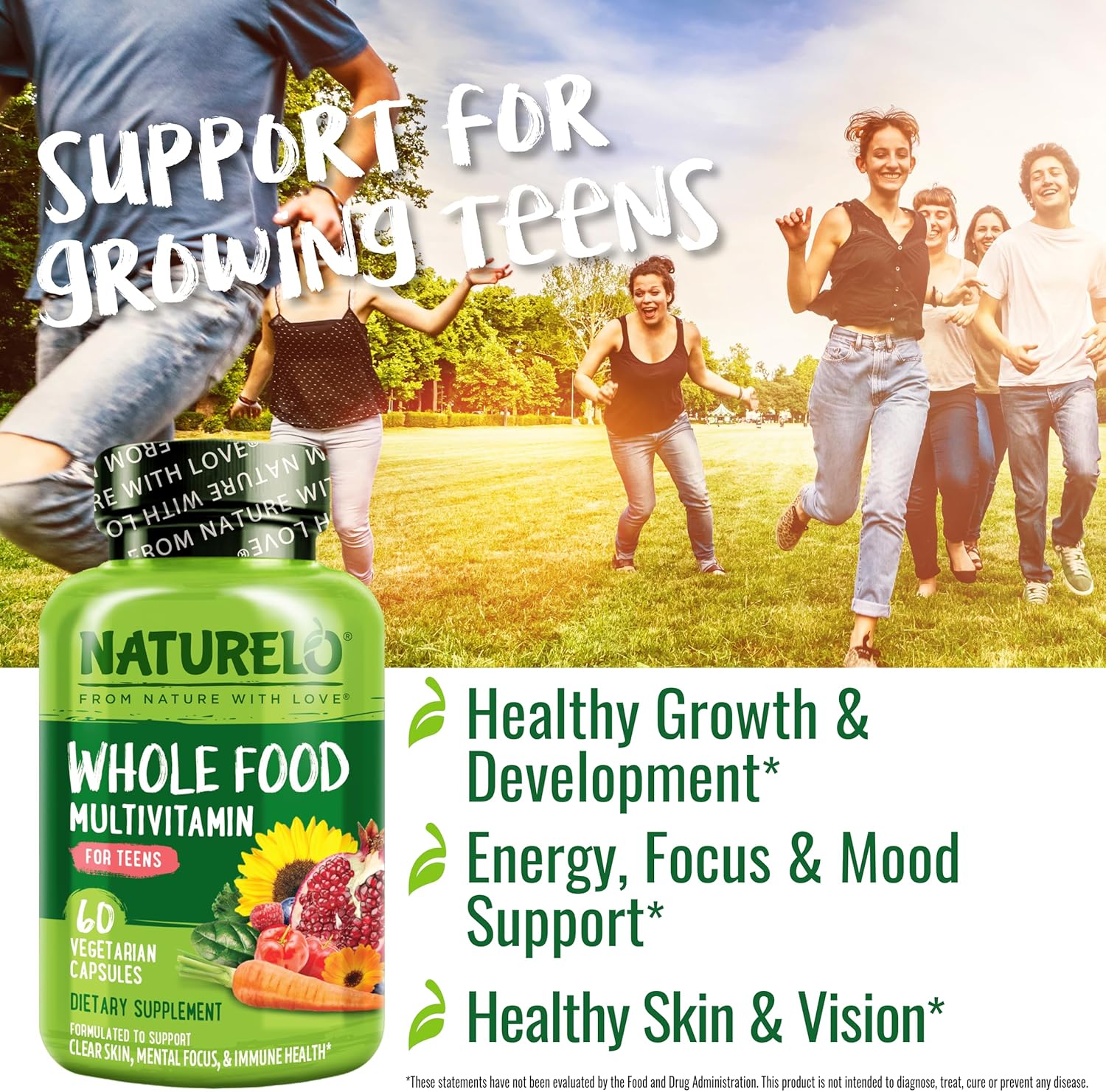 NATURELO Multivitamins for Teenage Girls/Boys, 60 Capsules, Whole Food Multivitamin with Minerals, Non-GMO, Vegetarian - Image 6