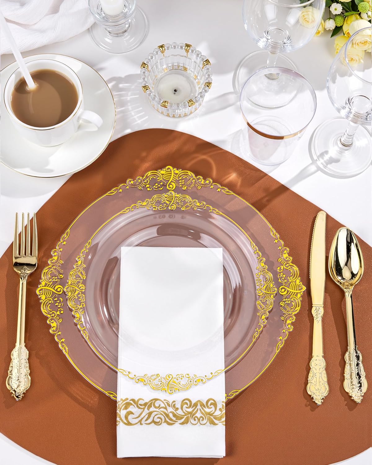 Nervure 100PCS Clear and Gold Plastic Plates - 10.25Inch Gold Disposable Plates - Heavyweight Dinner Plate for Wedding & Party - Image 7