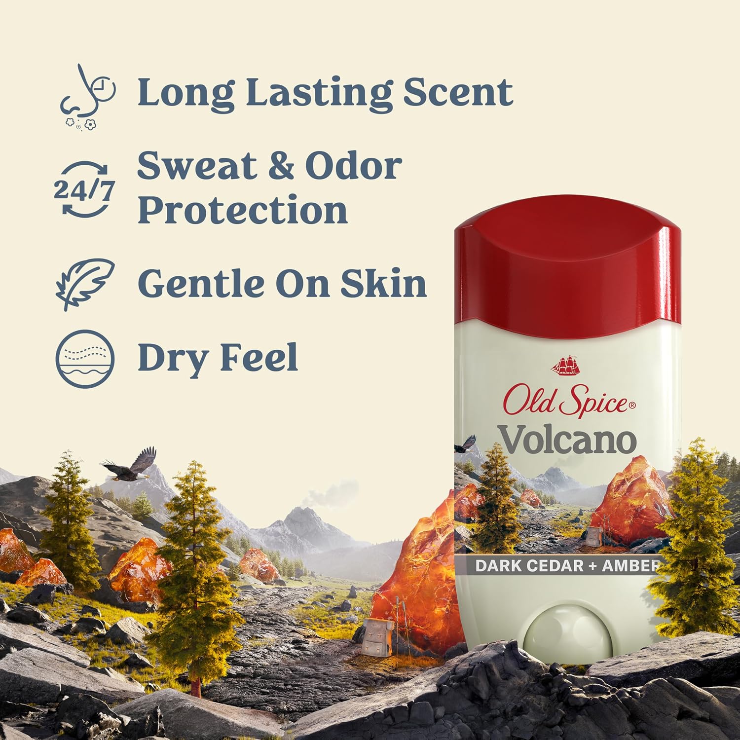 Old Spice Men's Antiperspirant & Deodorant Volcano with Charcoal, 2.6oz (Pack of 3) with Travel-Size Swagger Body Wash - Image 3