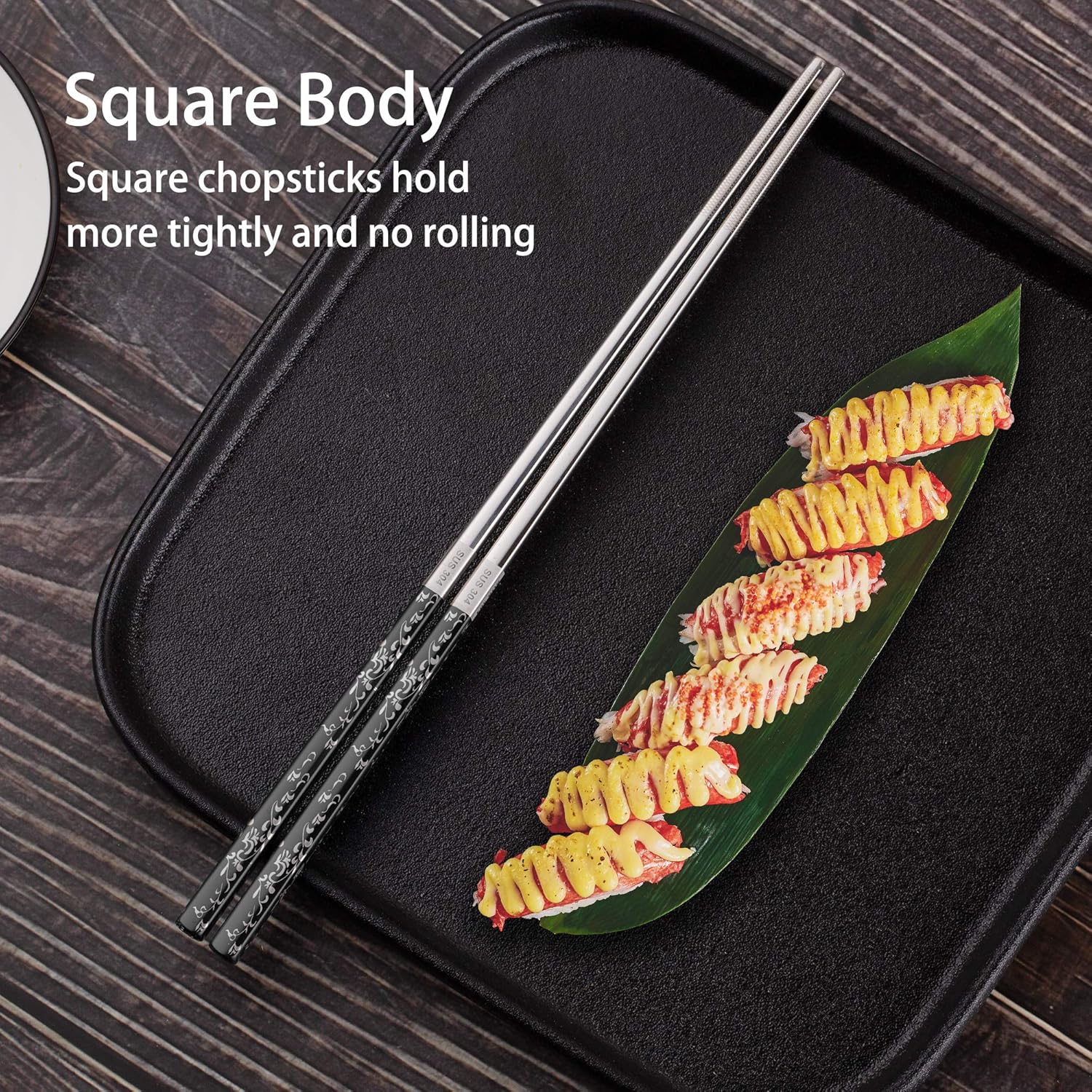 Stainless Steel Chopsticks Titanium Plated Metal Chopsticks Reusable Dishwasher safe Premium Japanese Korean Chopstick Laser Engraved Anti-slip Chop Sticks for Eating 2 Pairs Gift Set Black Silver - Image 5