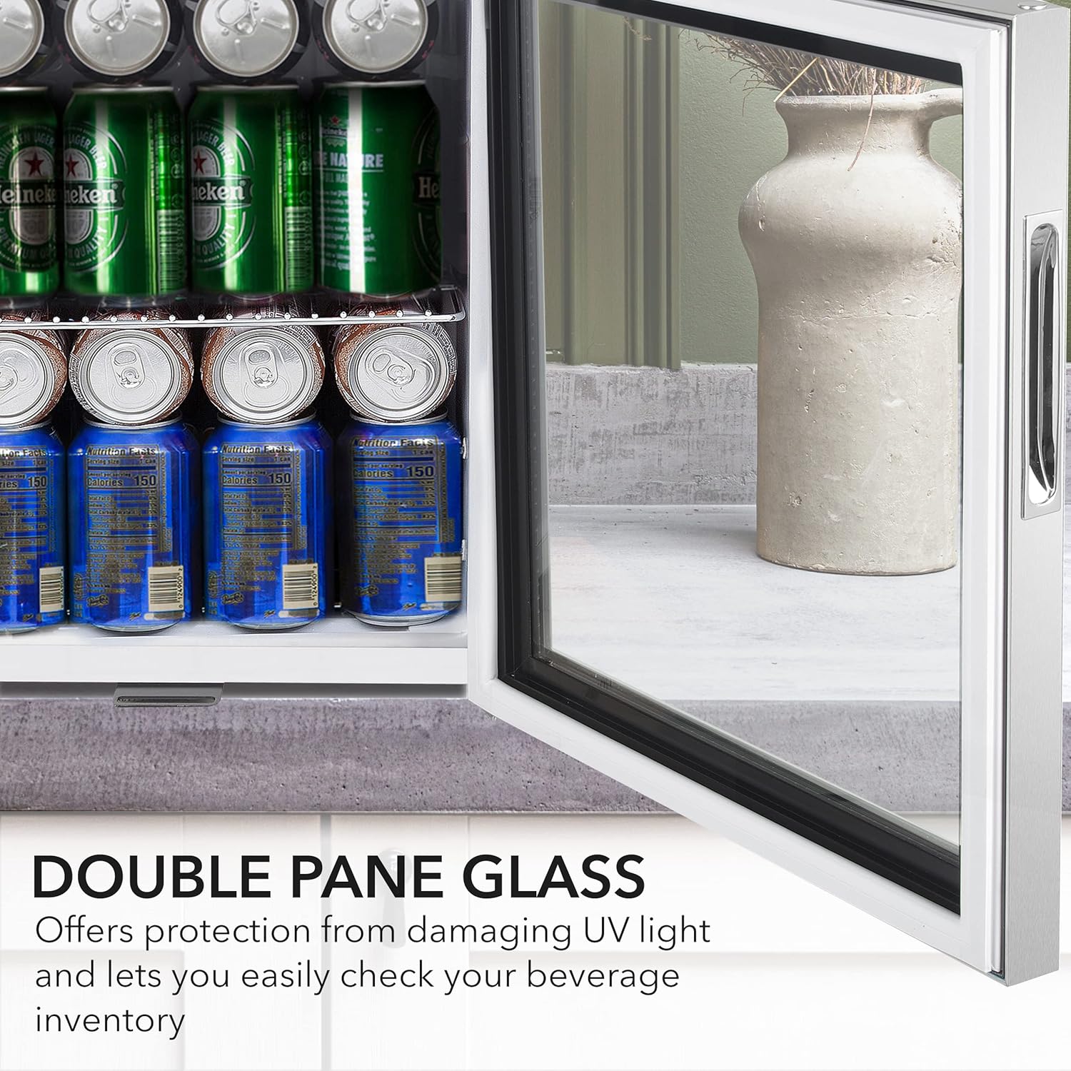 Whynter Beverage Refrigerator with Double-Layer Glass Door, 68-Can 1.6 Cu Ft Freestanding Drink Mini Fridge, BR-062WS, Stainless Steel - Image 6