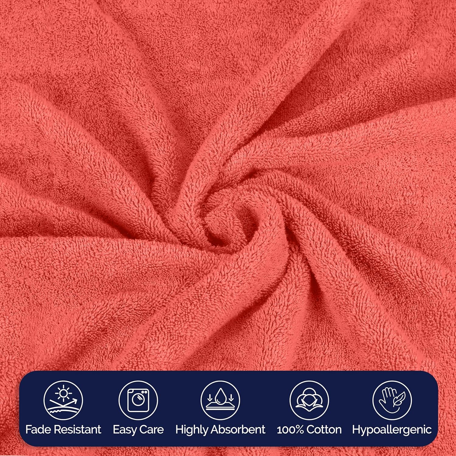 Elegant Comfort Premium Turkish Cotton 6 Pack Washcloths Set - 13 x 13 inch, Luxurious Hotel Spa Quality 100% Turkish Cotton 6PC Washcloth Set - Highly Absorbent - Soft Bathroom Towels, Coral - Image 6