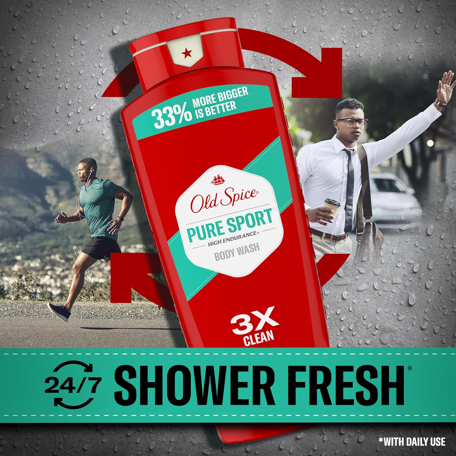 Old Spice Refreshing Body Wash for Men, High Endurance, 3X Defense, 24/7 Shower Fresh with Long Lasting Scent, Pure Sport Scent, 24 oz (Pack of 4) - Image 4