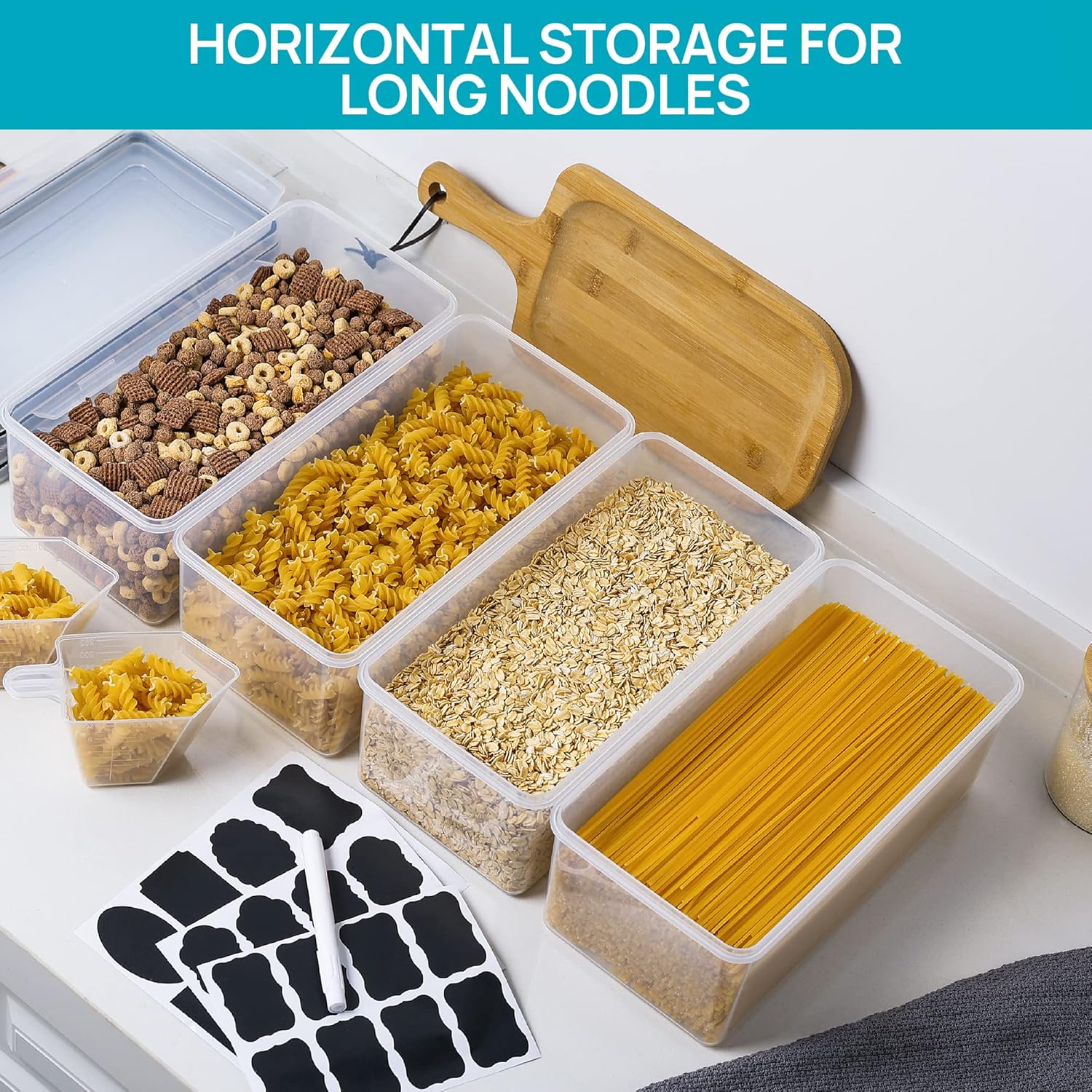 Vtopmart Airtight Food Storage Containers with Lids 4PCS Set 3.2L, Plastic Spaghetti Canisters for Pasta organizer, BPA Free Air Tight Kitchen Pantry Organization - Image 4