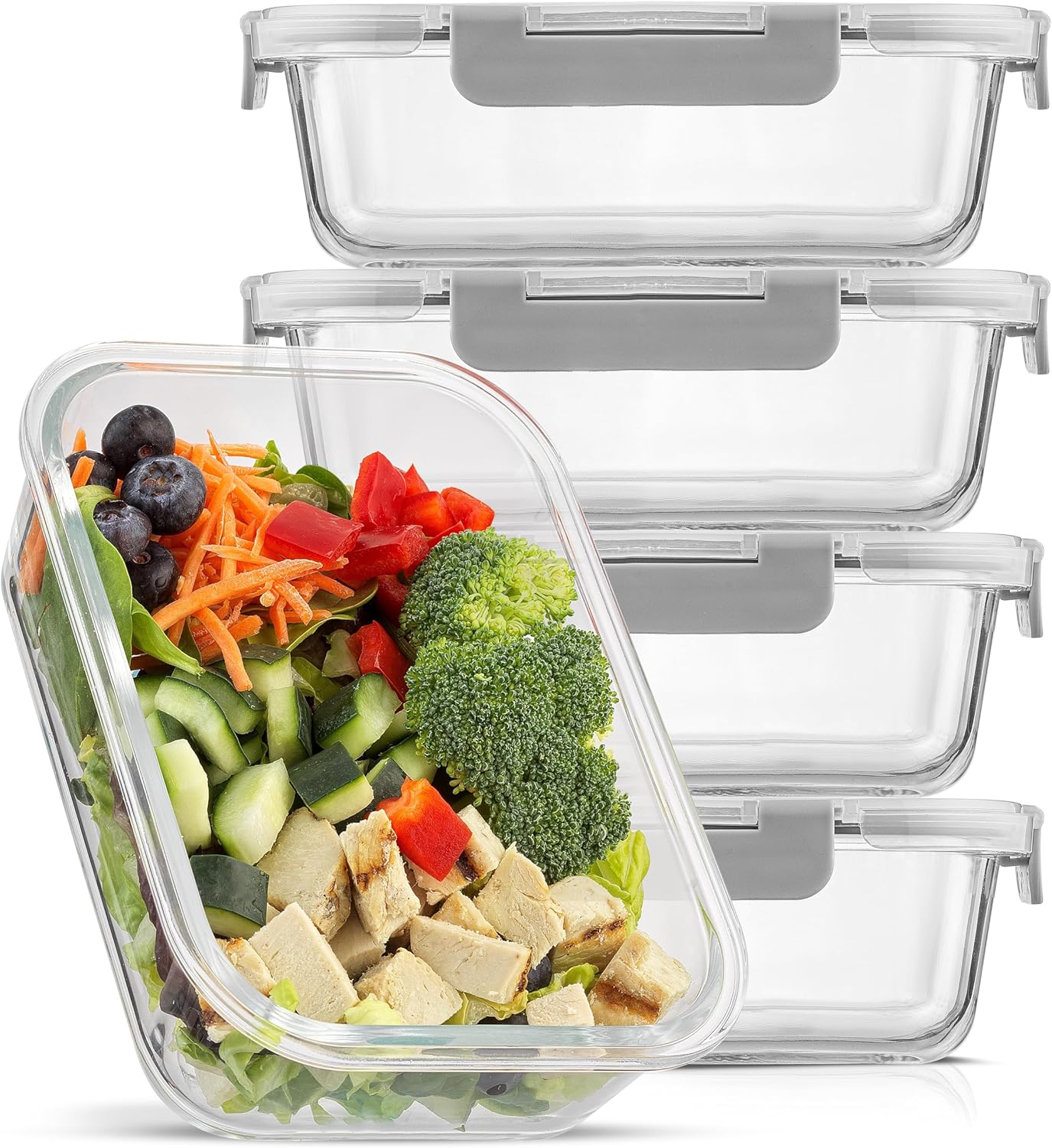 JoyJolt Glass Food Storage Containers with Lids. 5 Pack Glass Meal Prep Containers Reusable 35oz Single Compartment Airtight Container Set. Lunch Containers for Adults and Kitchen Storage Containers - Image 2