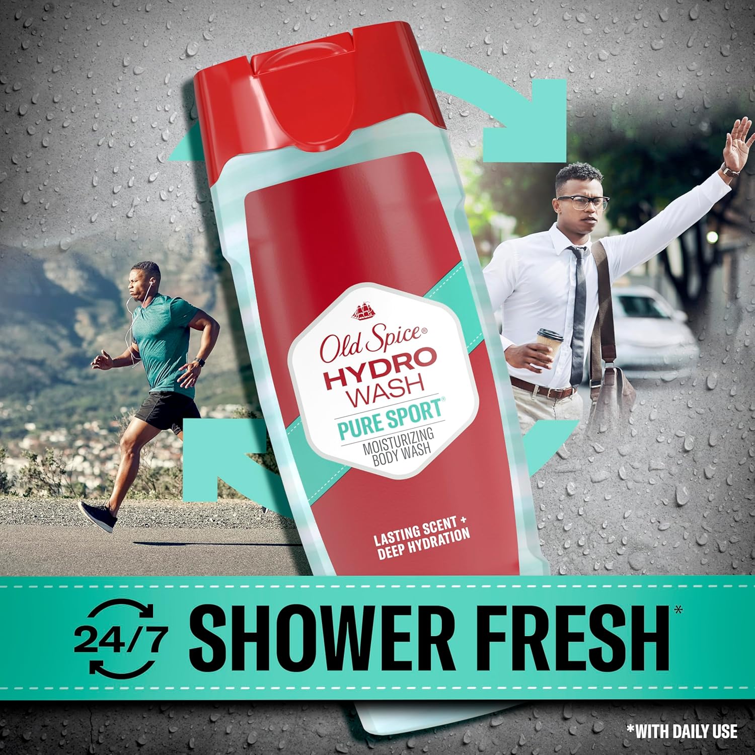 Old Spice Moisturizing Body Wash for Men, Hydro Wash, 2-in-1 Long Lasting Scent & Powerful Hydration to Fight Dry Skin, 24/7 Shower Fresh, Pure Sport Scent, 16 oz (Pack of 4) - Image 5