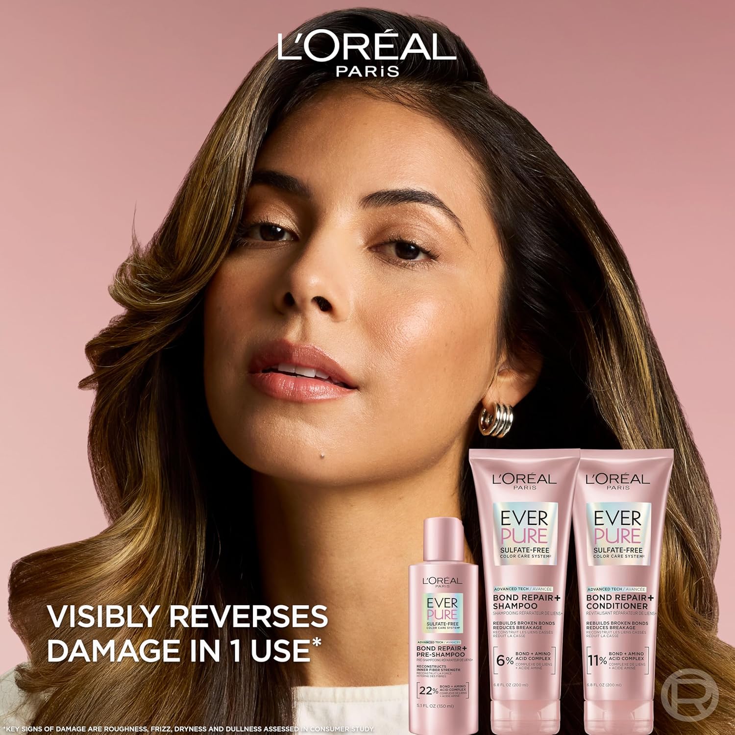 L'Oreal Paris Sulfate Free Bond Repair+ Shampoo, Hair Shampoo with Bond + Amino Acid Complex, Strengthens and Repairs Damaged or Color Treated Hair, EverPure, 6.8 Fl Oz (Packaging May Vary) - Image 3