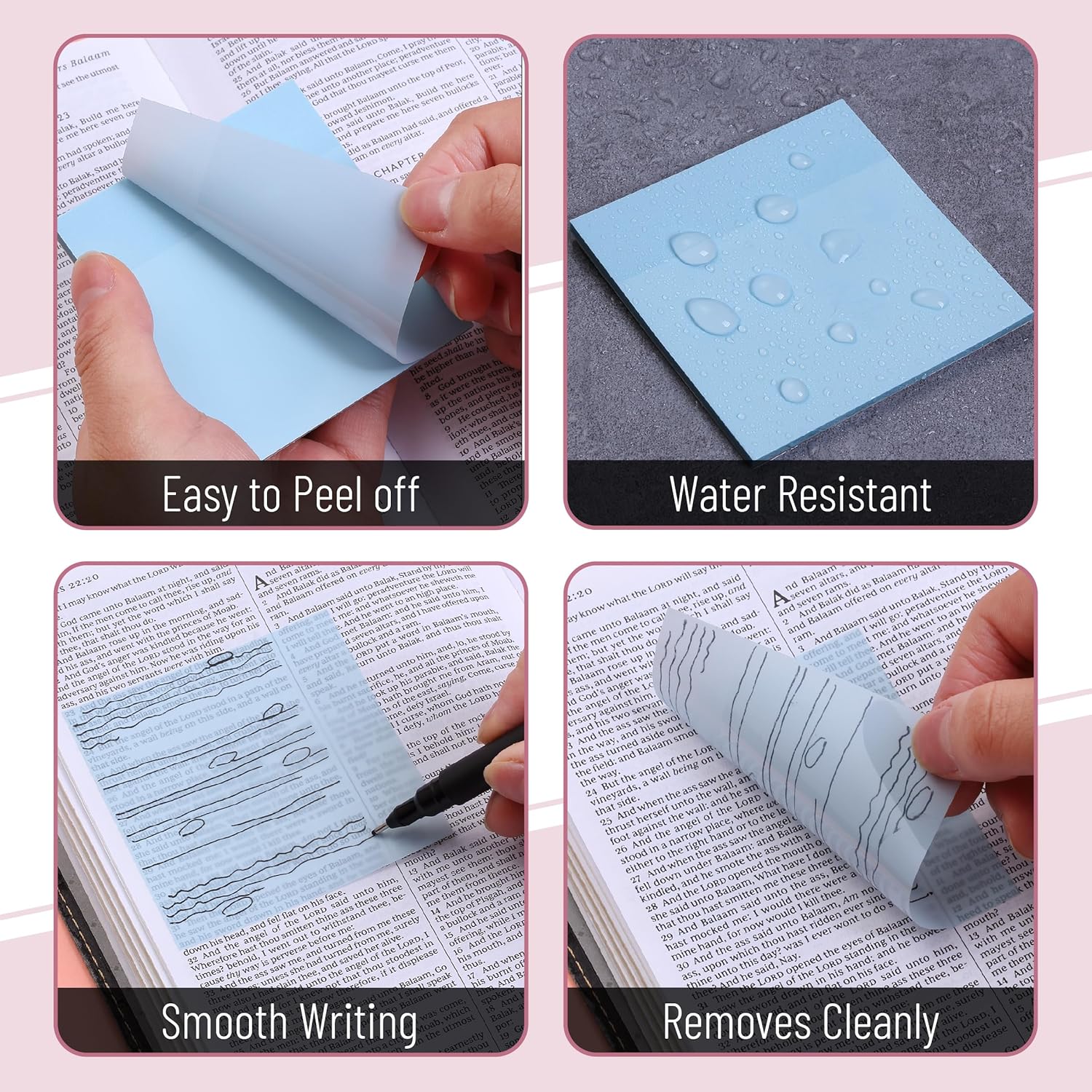 Mr. Pen- Transparent Sticky Notes, 3" x 3", 12 Pads, 600 Sheets, See Through Self-Adhesive Notes for Bible Journaling and Studying, Water-Resistant, Easy to Peel, Clean Removal - Image 5