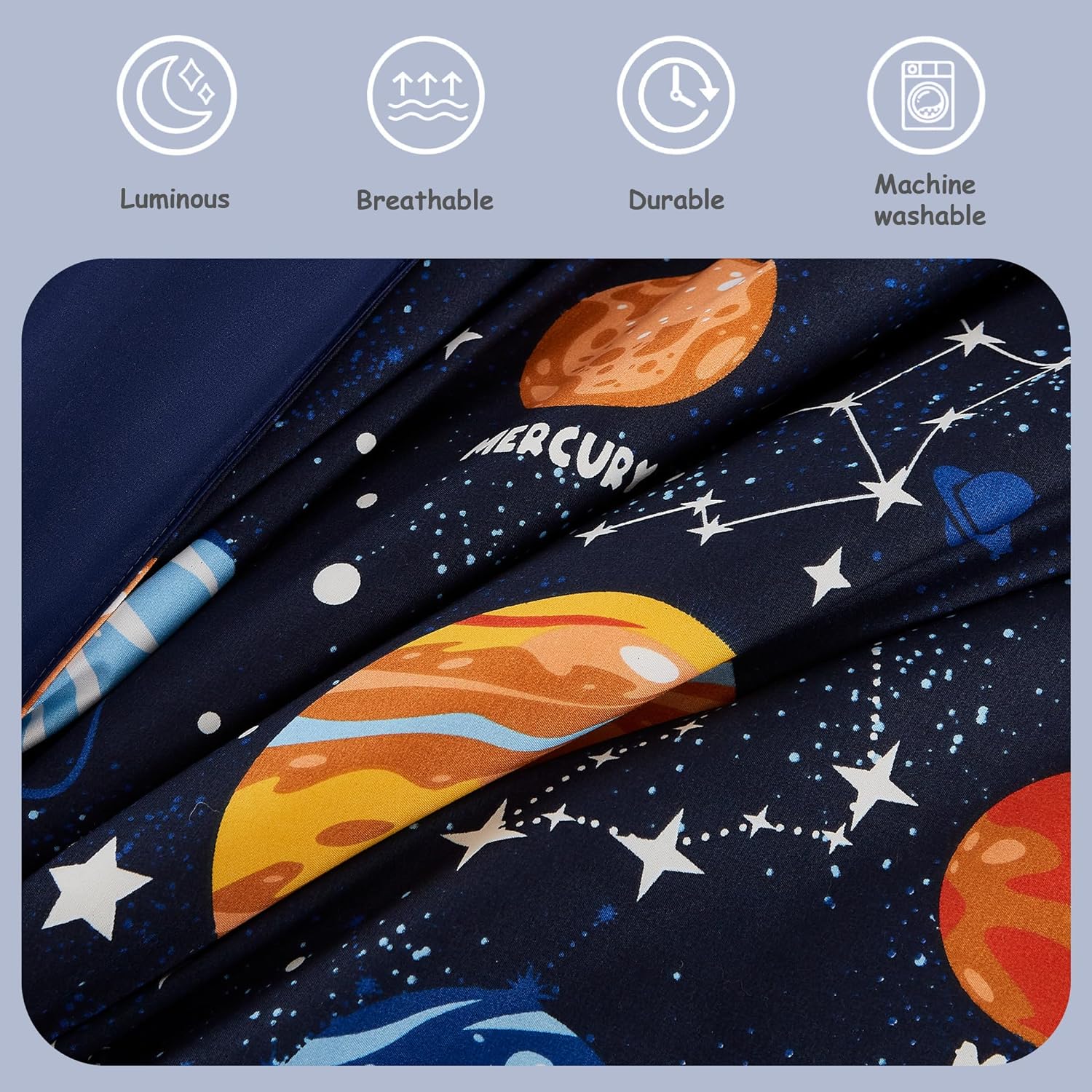Twin Kids Comforter Set - 5 Pieces Twin Bedding Sets for Boys, Glow in The Dark Space Bed in A Bag with Sheets - Image 5