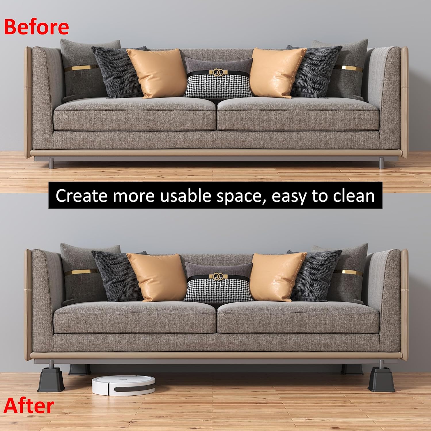 Bed Risers 7 inch Heavy Duty in Adjustable Heights of 7, 4 or 4 Inches Bed Elevators, 1,500 lbs Lifts Up Furniture Riser for Sofa and Table Set of 4, Black - Image 6