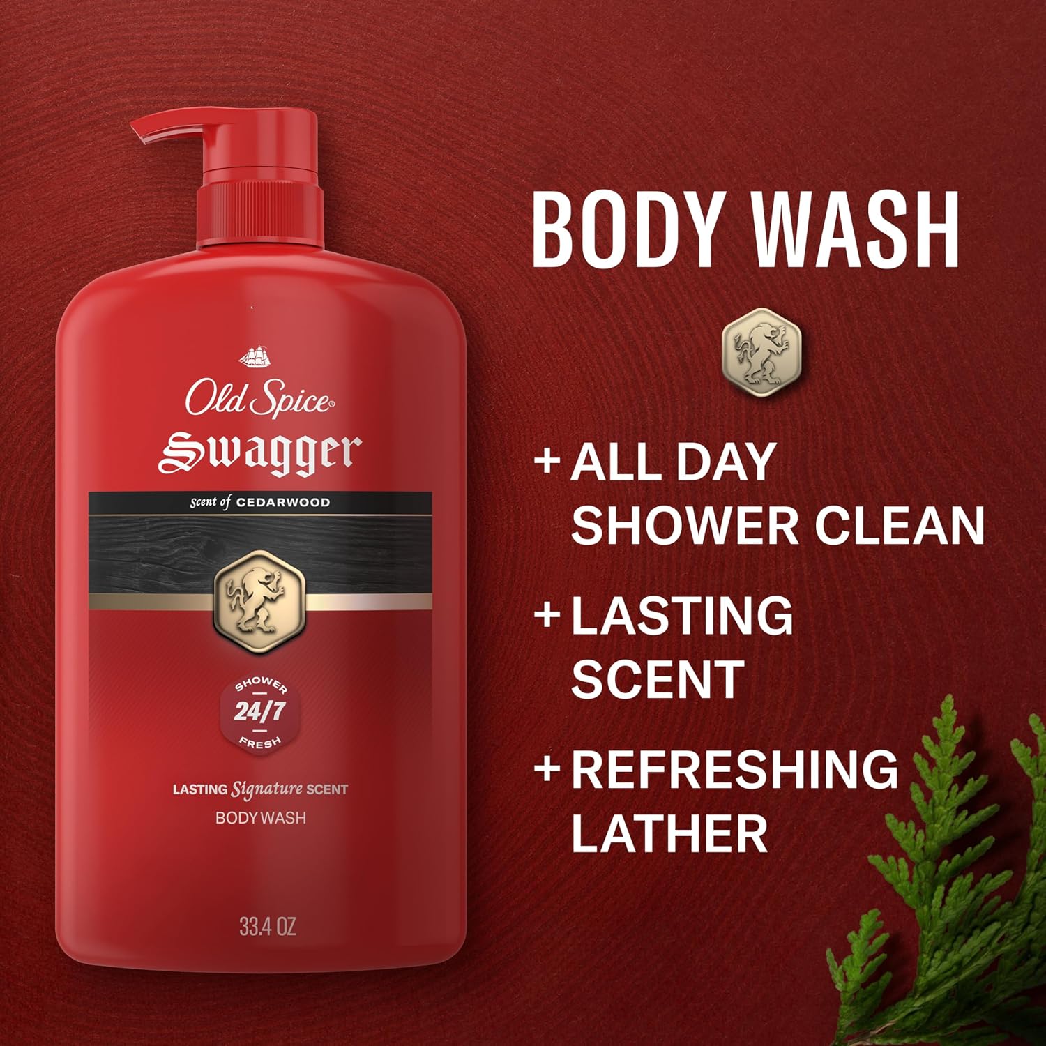 Old Spice Body Wash for Men, 24/7 Shower Fresh with Long Lasting Scent, Refreshing 3X Defense, Red Collection, Swagger with Cedarwood Scent, 33.4 oz (Pack of 4) - Image 3