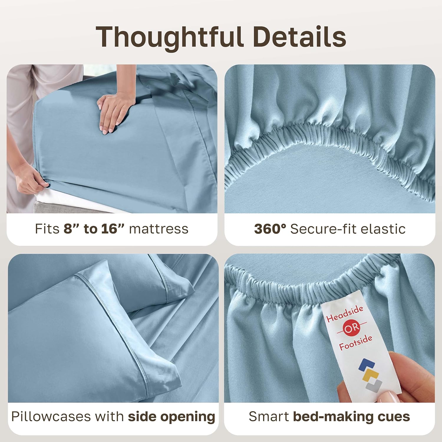 California Design Den Soft 100% Cotton Bed Sheets Queen Size Set, 400 Thread Count Good Housekeeping Award Winner, Silky Smooth Sateen Weave with Deep Pockets, Refined Queen Bed Sheet Set - Sky Blue - Image 7