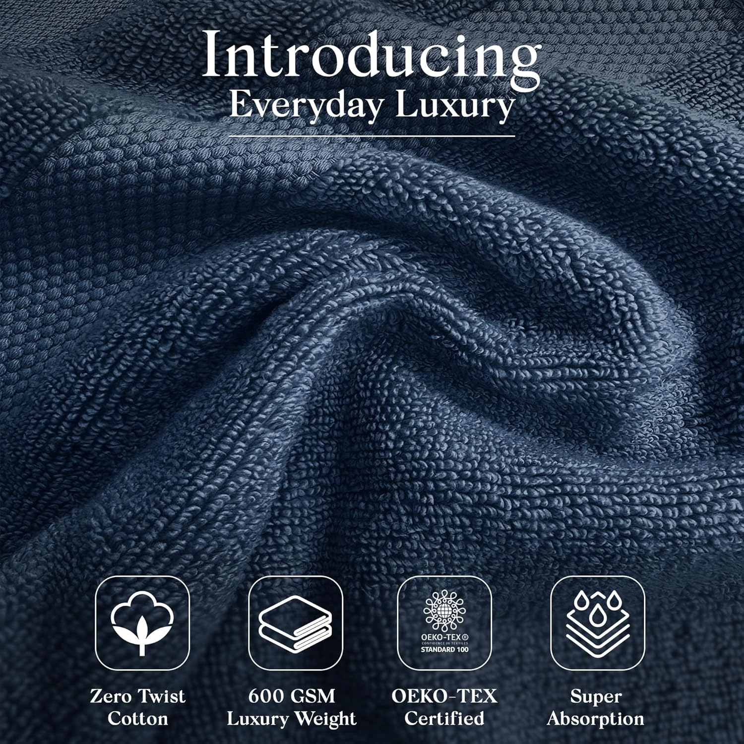 Premium Staple Cotton Bathroom Towel Set - Navy 600 GSM 6-Piece Luxury Bath Towel Set 1 Stripe - 2 Bath Towels, 2 Hand Towels & 2 Washclothes Set - High Absorbent & Quick Dry for Gym, Spa, Hotel - Image 3