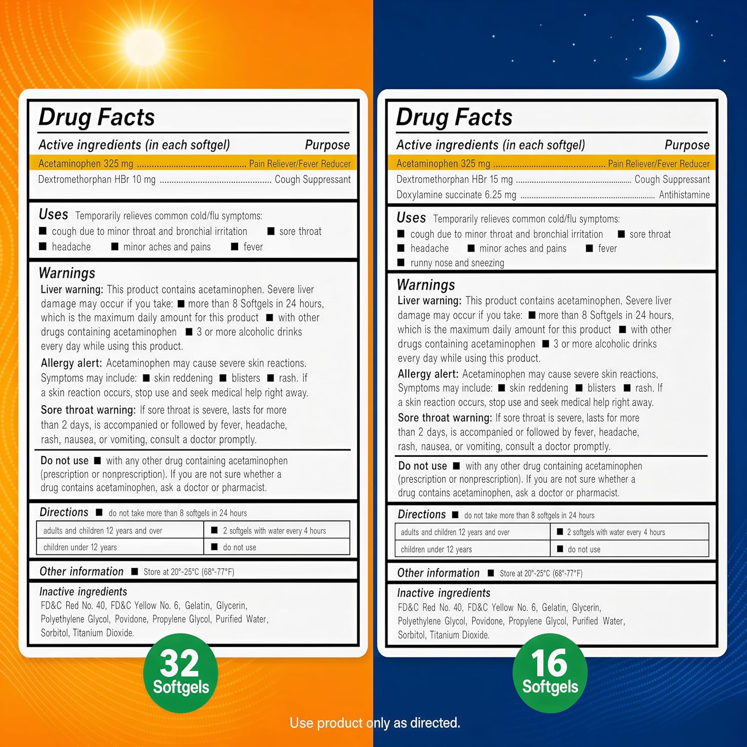 AXIV Day & Night Cold & Flu Medicine Combo Pack Softgels, Daytime & Nighttime Relief for Headache, Fever, Sore Throat, Minor Aches & Pains, & Cough, 48 Softgels - Image 3
