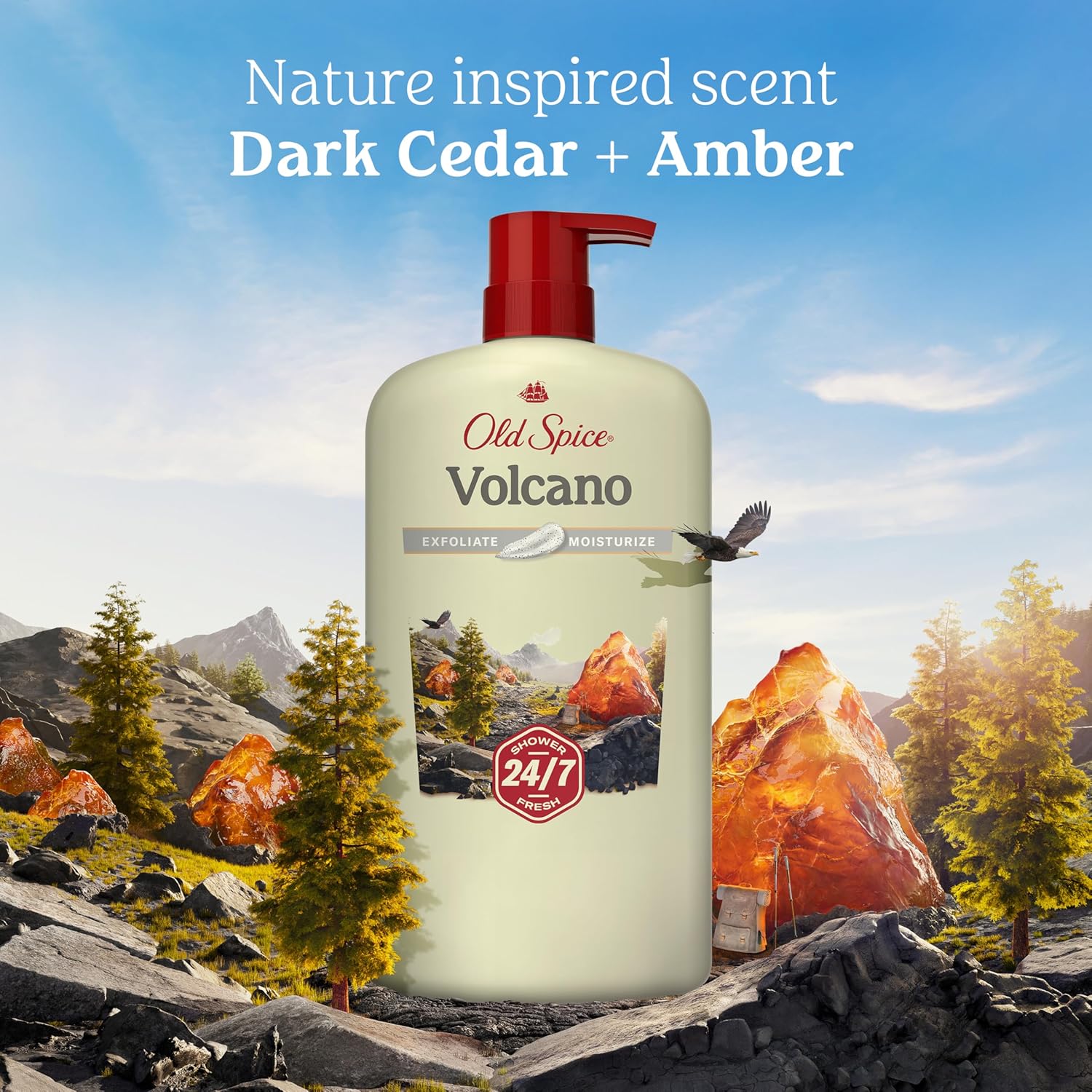 Old Spice Cleansing Body Wash for Men, 24/7 Shower Fresh with Lasting Scent, Exfoliate & Moisture, Gentle on Skin, Vitamin B3, Volcano with Dark Cedar + Amber Scent, 30 oz - Image 8