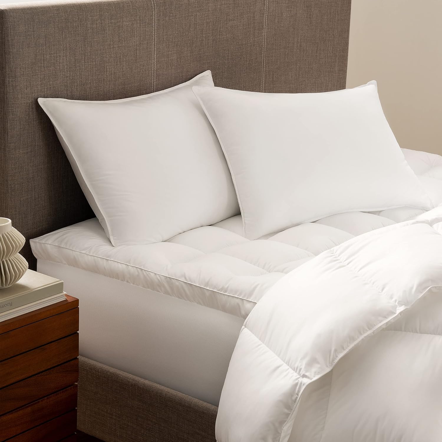 Serta Down Illusion Soft Hypoallergenic Soft/Medium Bed Pillows for Side, Stomach or Back Sleepers (2 Pack), Queen, White - Image 3