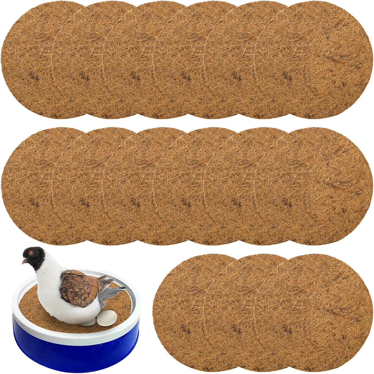 Eorbow 15 Packs Pigeon Nest Pads, Bird Breeding Mat for Chicken, Natural Coconut Fiber Bird Egg Mat, Nesting Bowl Box Pad for Parakeet Chicken, Pigeon Hatching Bedding Accessories - Image 2