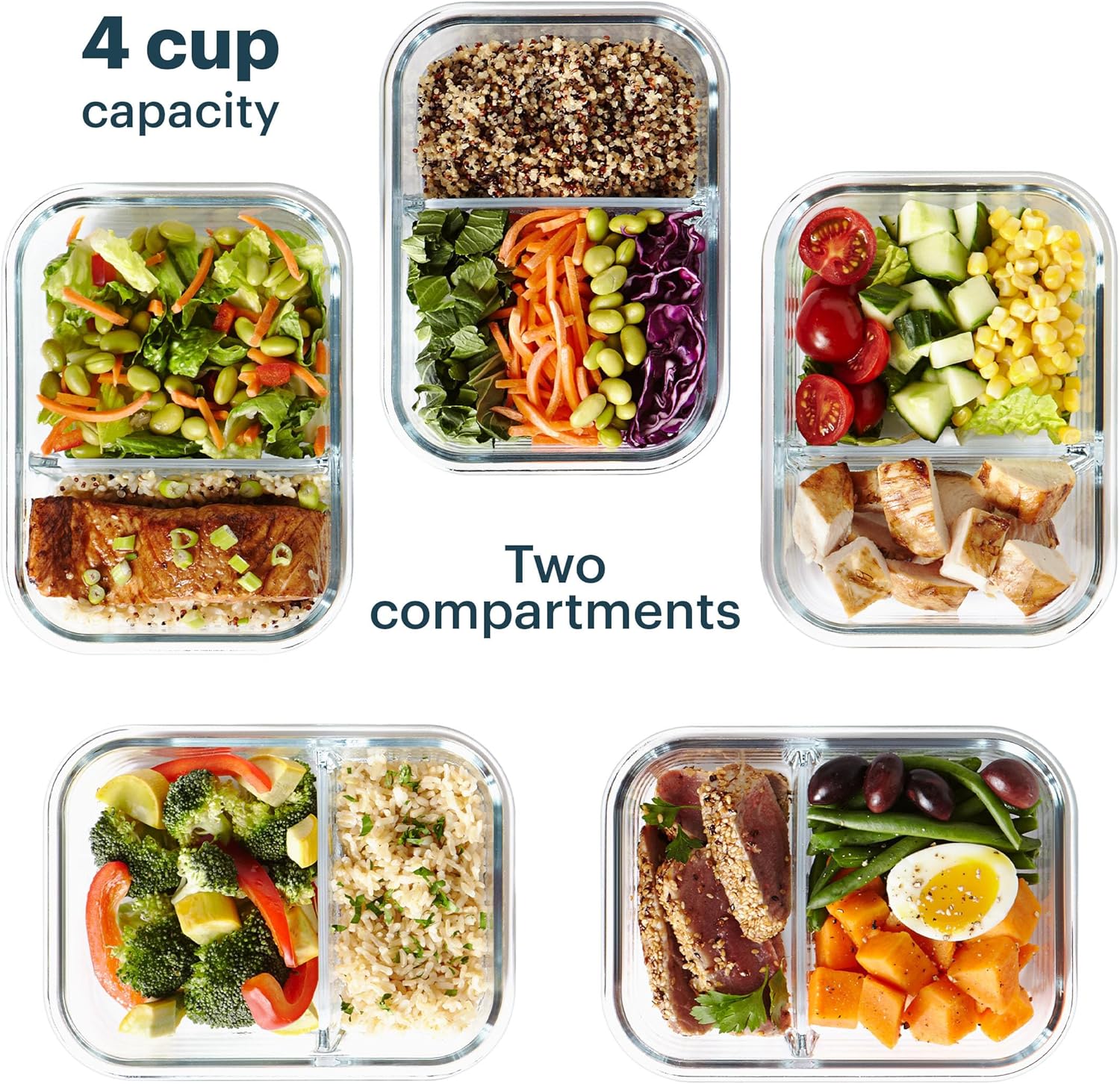 Pyrex Glass MealBox (5-Pack, 4 Cup) Divided Compartments with Locking Lids, For Meal Prepping and Portioning, BPA Free Microwave Dishwasher Safe - Image 4