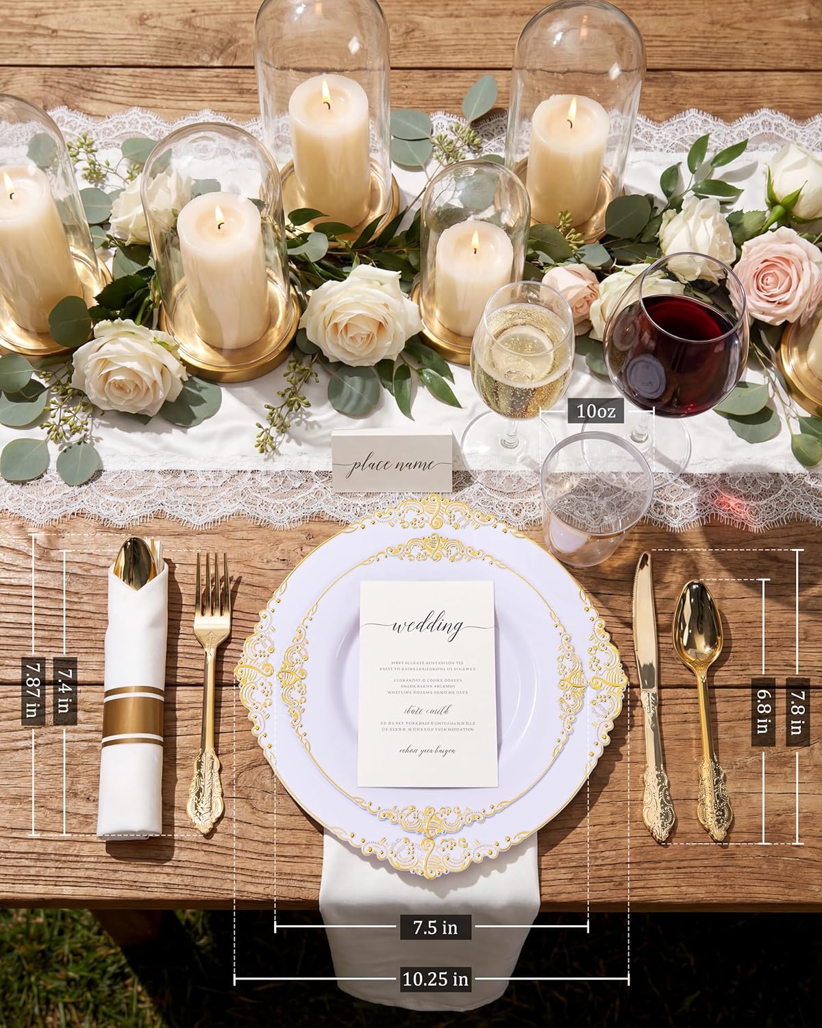 Nervure 350PCS Gold Plastic Plates - Gold Plastic Dinnerware Sets for 50 Guests - 100 Disposable Plates, 150 Silverware, 50 Cups, 50 Napkins for Wedding & Party - Image 8