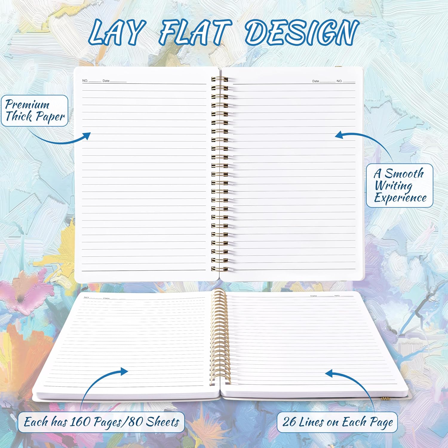 Spiral Notebook - 3 Pack A5 Ruled Journal Notebook, 8.3'' × 6'', 3 × 160 Pages, Journal for Women, College Ruled Notebook, Spiral Notebook with Back Pocket, Great Notebooks for School, Home & Office - Image 3
