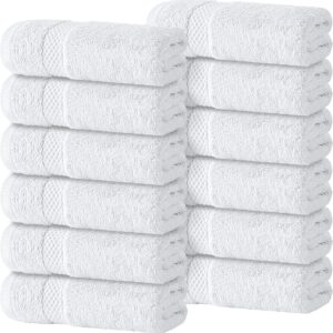 White Classic Luxury Cotton Washcloths 13×13 Inch – 650 GSM Turkish Cotton | Hotel, Spa, Bathroom Face Towel | 12 Pack