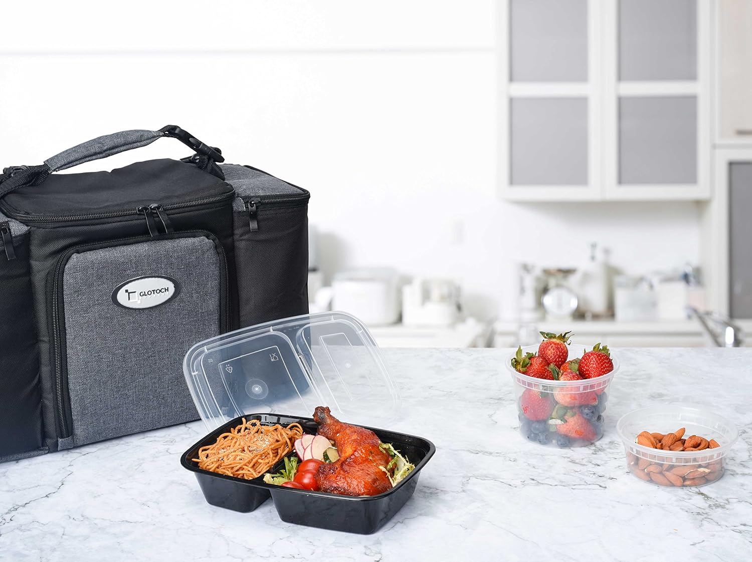 50 Pack (100-Piece) 32 oz Sturdy Leakproof 2-Compartment Meal Prep Containers with Lids, Plastic Food Storage Containers for Lunch, Microwave, Freezer, and Dishwasher Safe Takeout Containers - Image 9