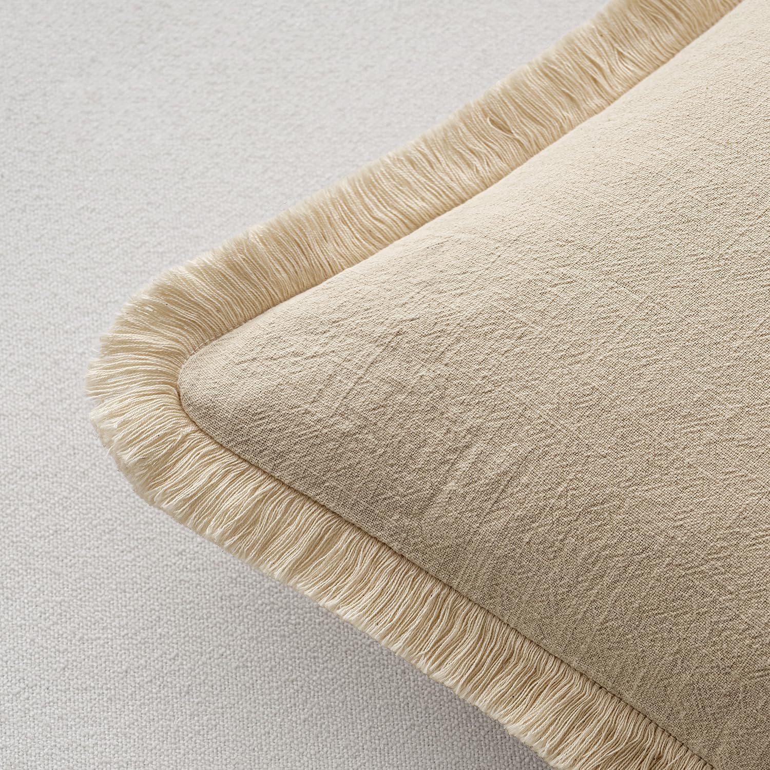 MIULEE Decorative Throw Pillow Covers Neutral Linen Fringe Throw Pillows Set of 2 Beige Boho Farmhouse Cushion Covers with Tassels for Couch Sofa Bed Living Room Spring Home Decor 16x16 Inch - Image 4