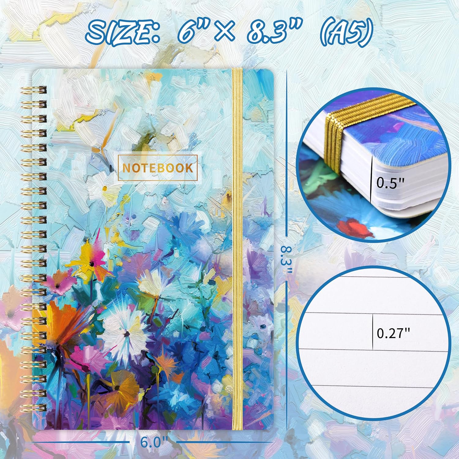 Spiral Notebook - 3 Pack A5 Ruled Journal Notebook, 8.3'' × 6'', 3 × 160 Pages, Journal for Women, College Ruled Notebook, Spiral Notebook with Back Pocket, Great Notebooks for School, Home & Office - Image 5