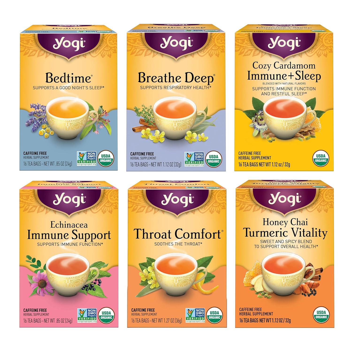 Yogi Get Well Tea Sampler (6 pk, 16 ea) - Organic Herbal Teas for Immune Support - Image 2