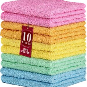 DecorRack 10 Pack 100% Cotton Wash Cloth, Luxurious Soft, 12 x 12 inch Ultra Absorbent, Machine Washable Washcloths, Assorted Colors (10 Pack)
