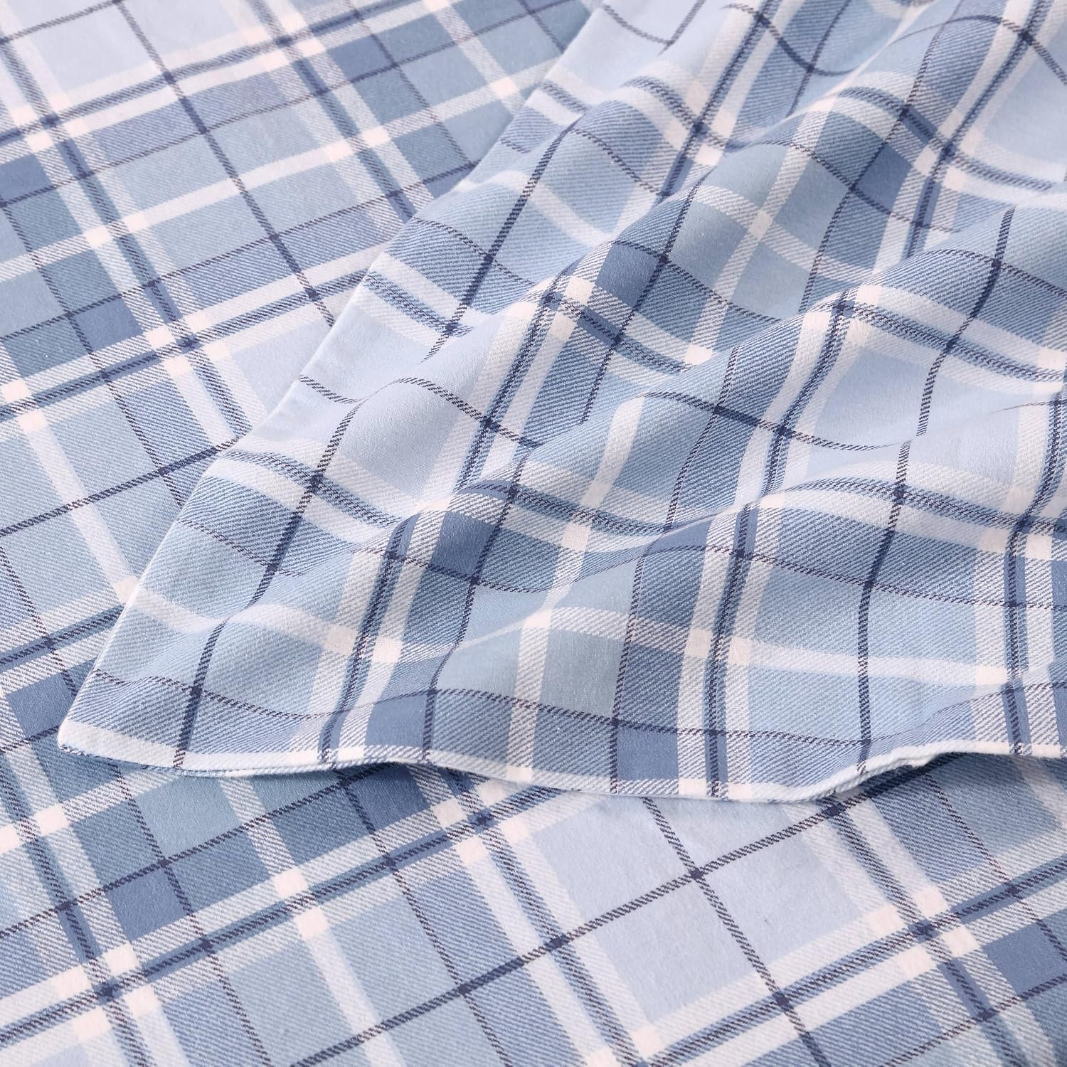 Laura Ashley - Flannel Sheets Queen Size, Anti-Pilling & Wrinkle Resistant Cotton, Touchably Soft for All-Season Comfort - Bed Sheets with Matching Pillowcases & Fitted Sheet (Mulholland Plaid Blue) - Image 6