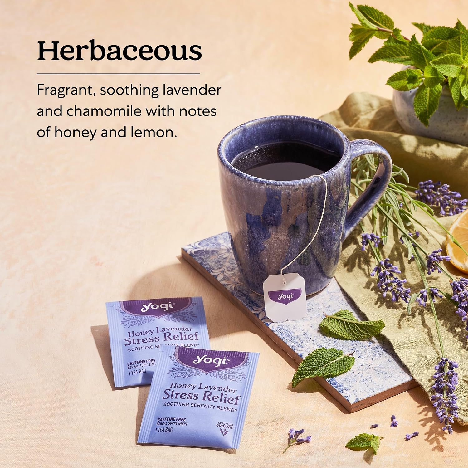 Yogi Tea Honey Lavender Stress Relief Tea - 16 Tea Bags per Pack (6 Packs) - Organic Chamomile Lavender Tea - Includes Lemon Balm, Lemongrass, Spearmint Leaf, Peppermint Leaf, Honey Flavor & More - Image 5