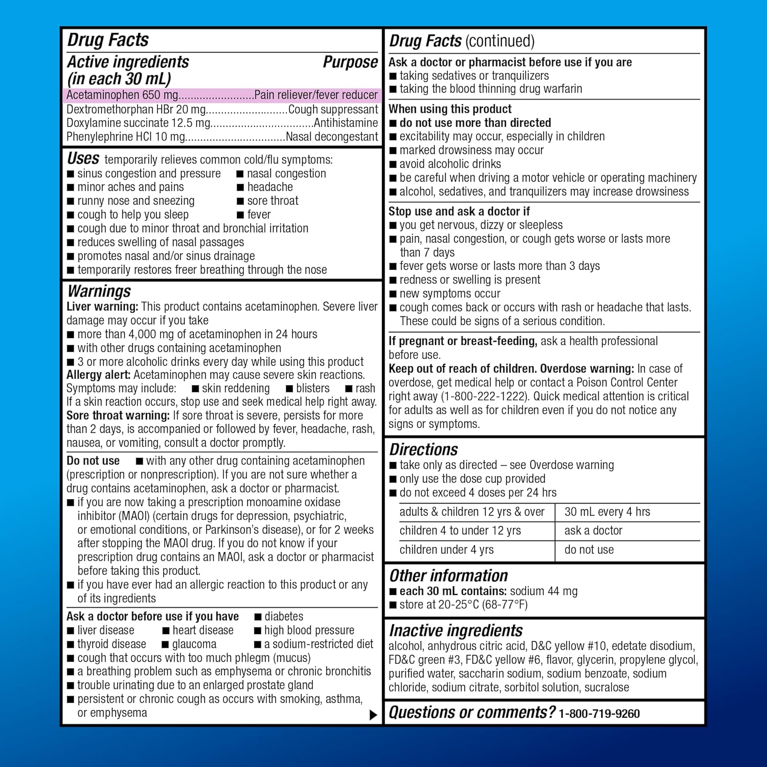 Amazon Basic Care Nighttime Severe Cold and Flu Syrup, Max Strength Liquid Medicine for Cough, Sore Throat, Nasal Congestion, Pain Reliever, Fever Reducer, Original, 12 fl oz - Image 4