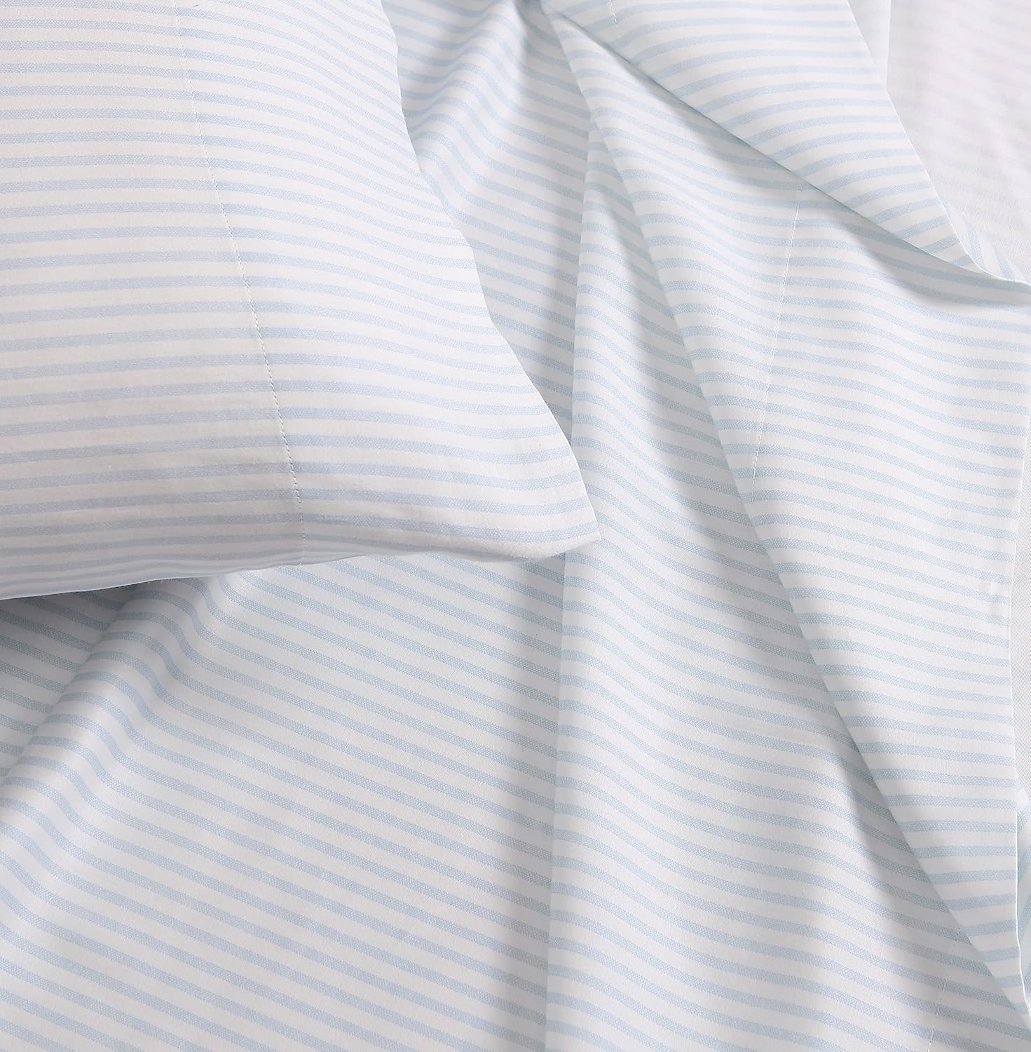Laura Ashley - Queen Size Sheet Set, Soft Cotton Sateen Bedding with Matching Pillowcases, Fully Elastic Fitted Sheet, Deep Pocket, Striped Room Decor, Silky Smooth All-Season Comfort (Ramona Blue) - Image 5