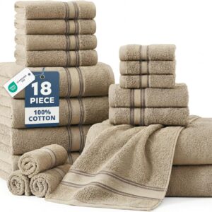 LANE LINEN Towel Set for Bathroom – 18-Pack 100% Cotton Towel, Zero Twist, Includes 6 Bath, 6 Hand & 6 Washcloth, Suitable for All Body Types, Soft & Quick Dry, Ideal for Airbnb & Spa – Tapue