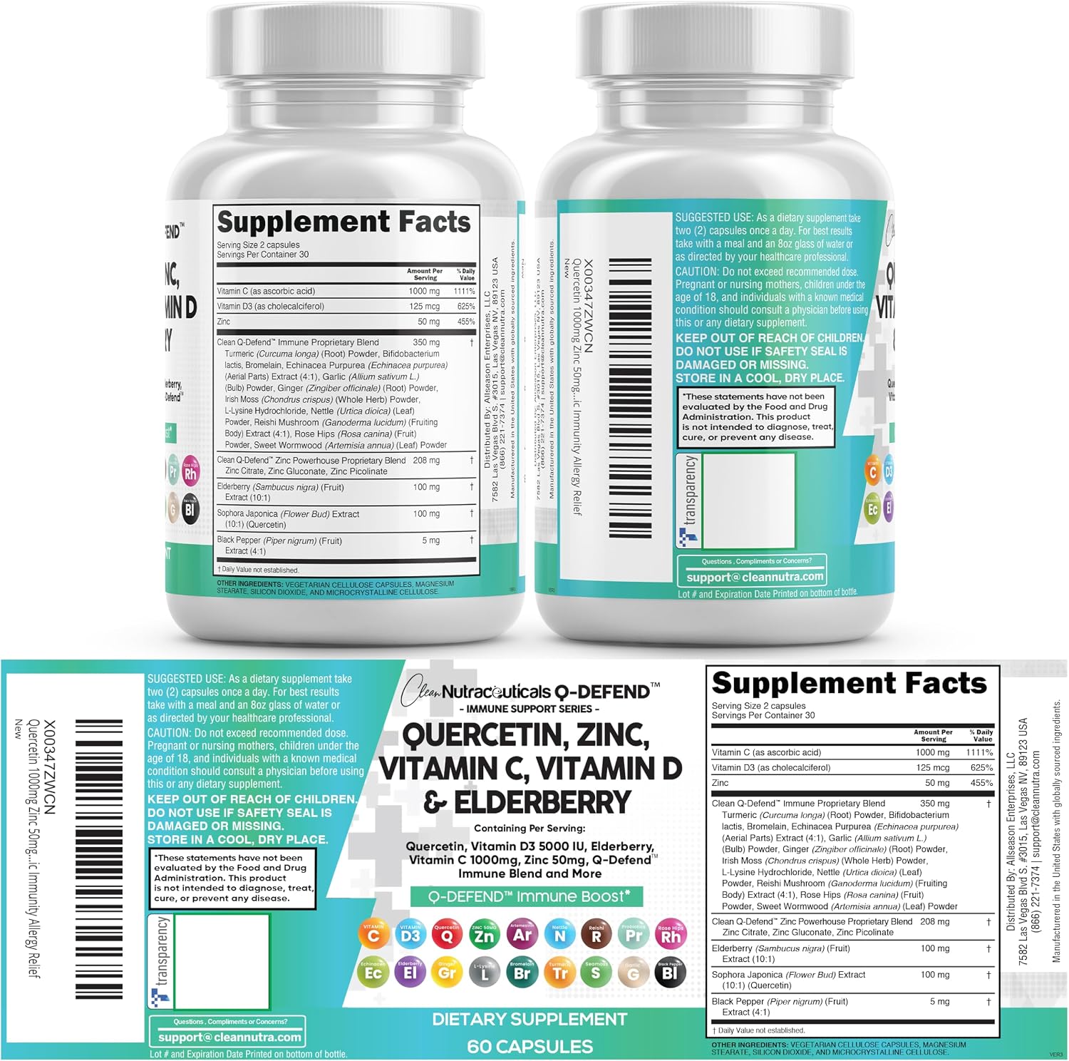 Q Defend Quercetin Supplement with Zinc Vitamin C Vitamin D Elderberry Turmeric Black Pepper Garlic Ginger Sea Moss Lysine Stinging Nettle Reishi Mushroom Immune Support 60 Capsules by Clean Nutra - Image 10