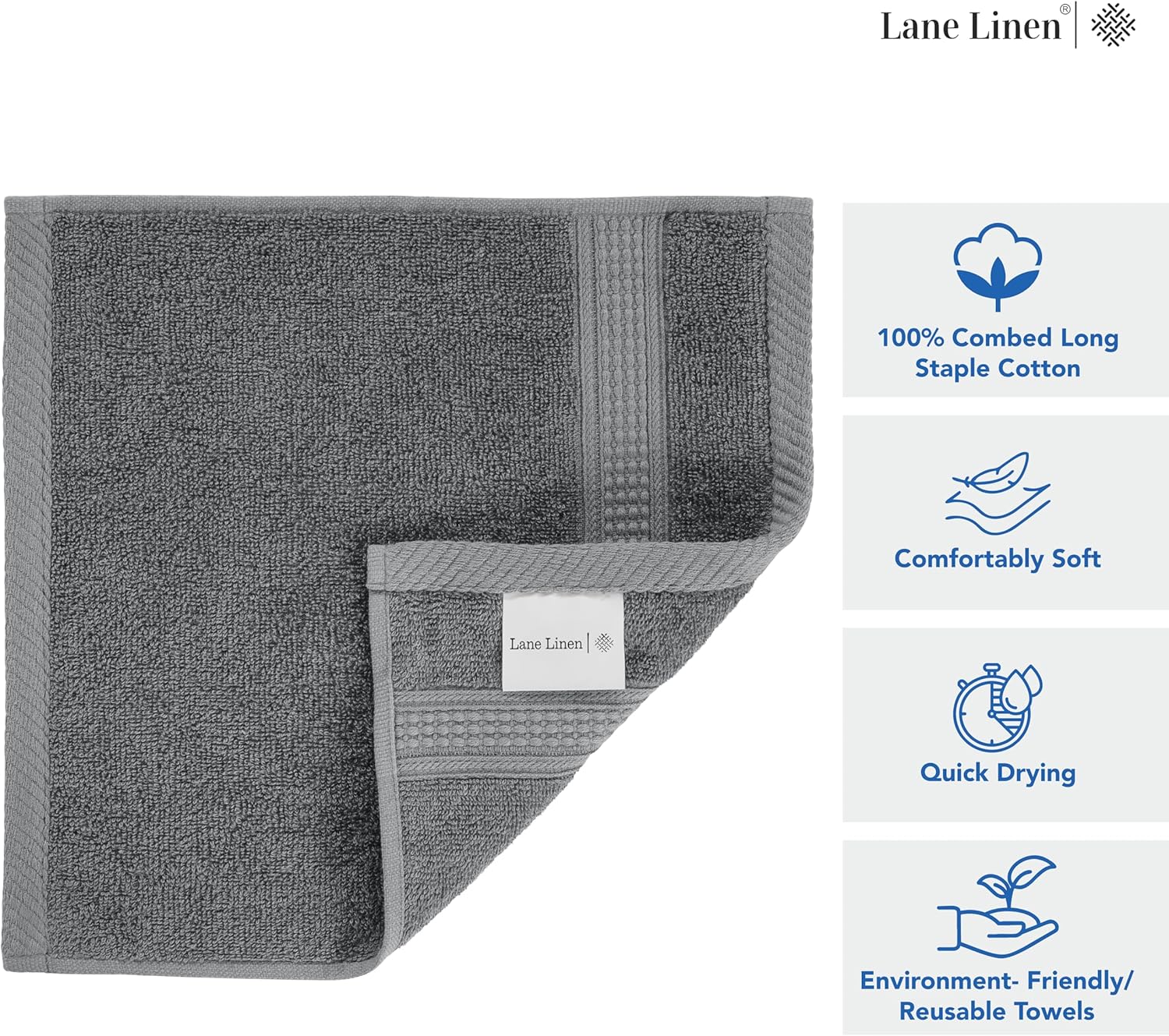 LANE LINEN Washcloths Set - 12 Soft Cotton Washcloths for Bathroom - 13x13 inches - Well Stitched Edges, Softer, Highly Durable, True to Color & Fade Resistant - Ideal Wash Cloths for Body - Grey - Image 6