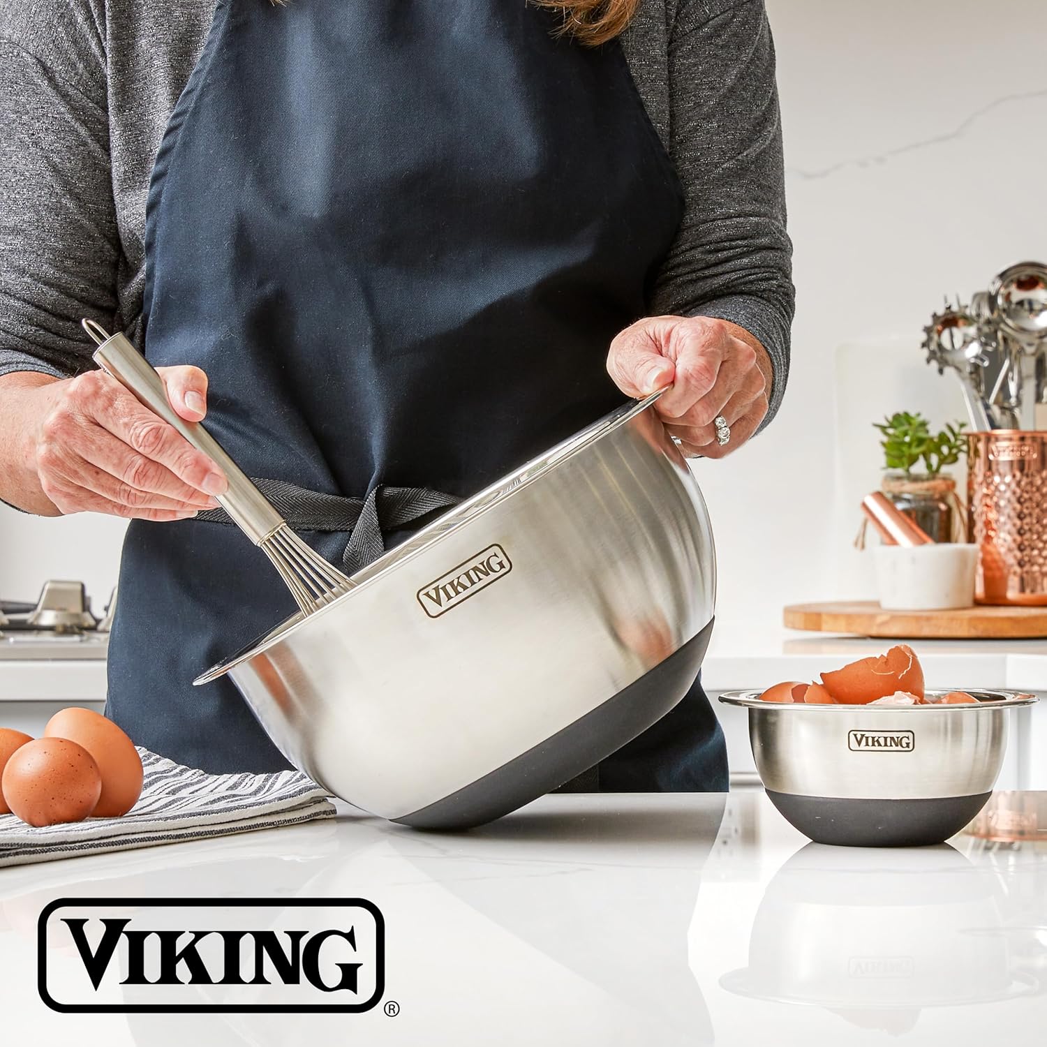 Viking Mixing Bowls Set, 10 Piece Stainless Steel Kitchen Cookware, Non-Slip Silicone Base, Includes Tight Fit Lids, Dishwasher Safe, Black - Image 7