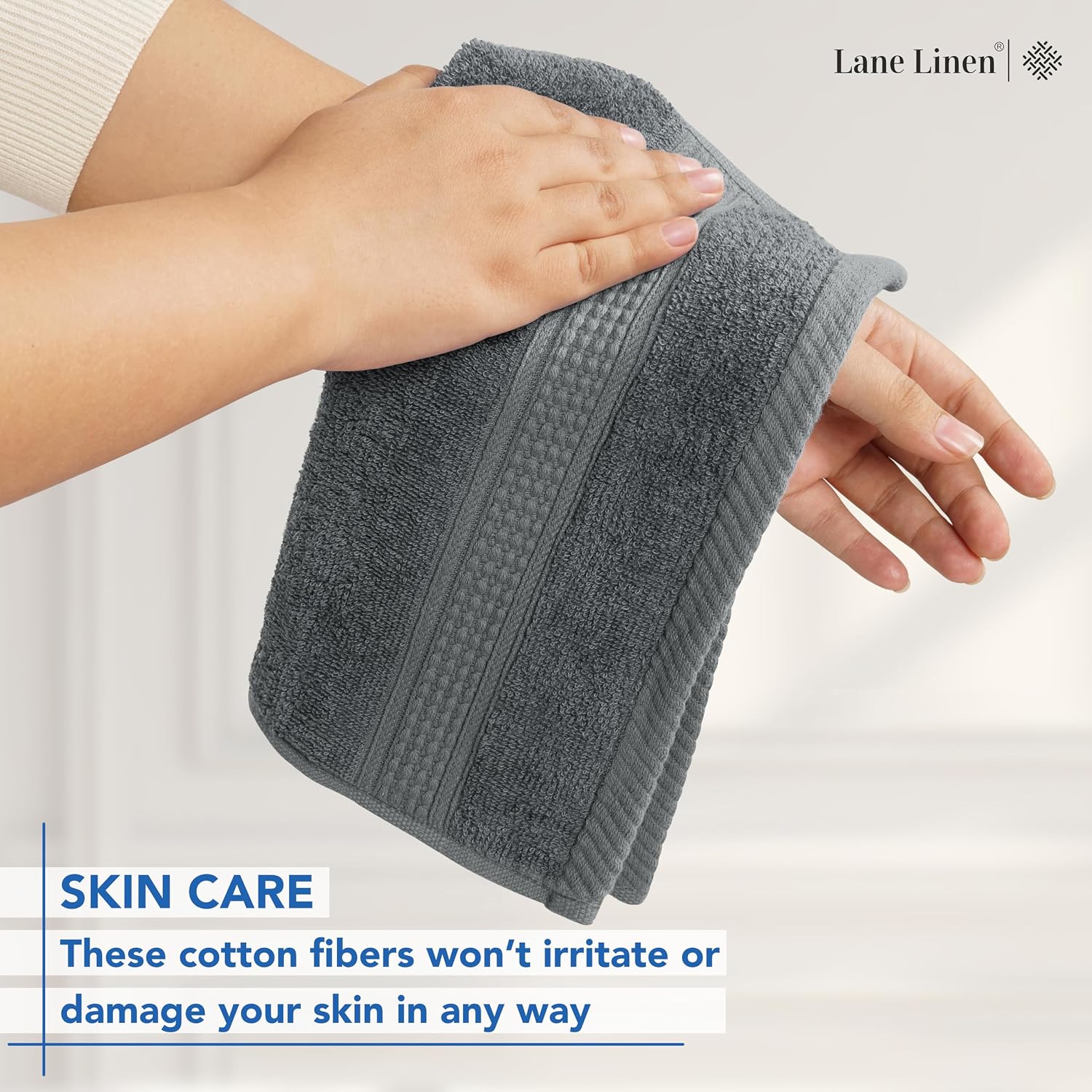 LANE LINEN Washcloths Set - 12 Soft Cotton Washcloths for Bathroom - 13x13 inches - Well Stitched Edges, Softer, Highly Durable, True to Color & Fade Resistant - Ideal Wash Cloths for Body - Grey - Image 3