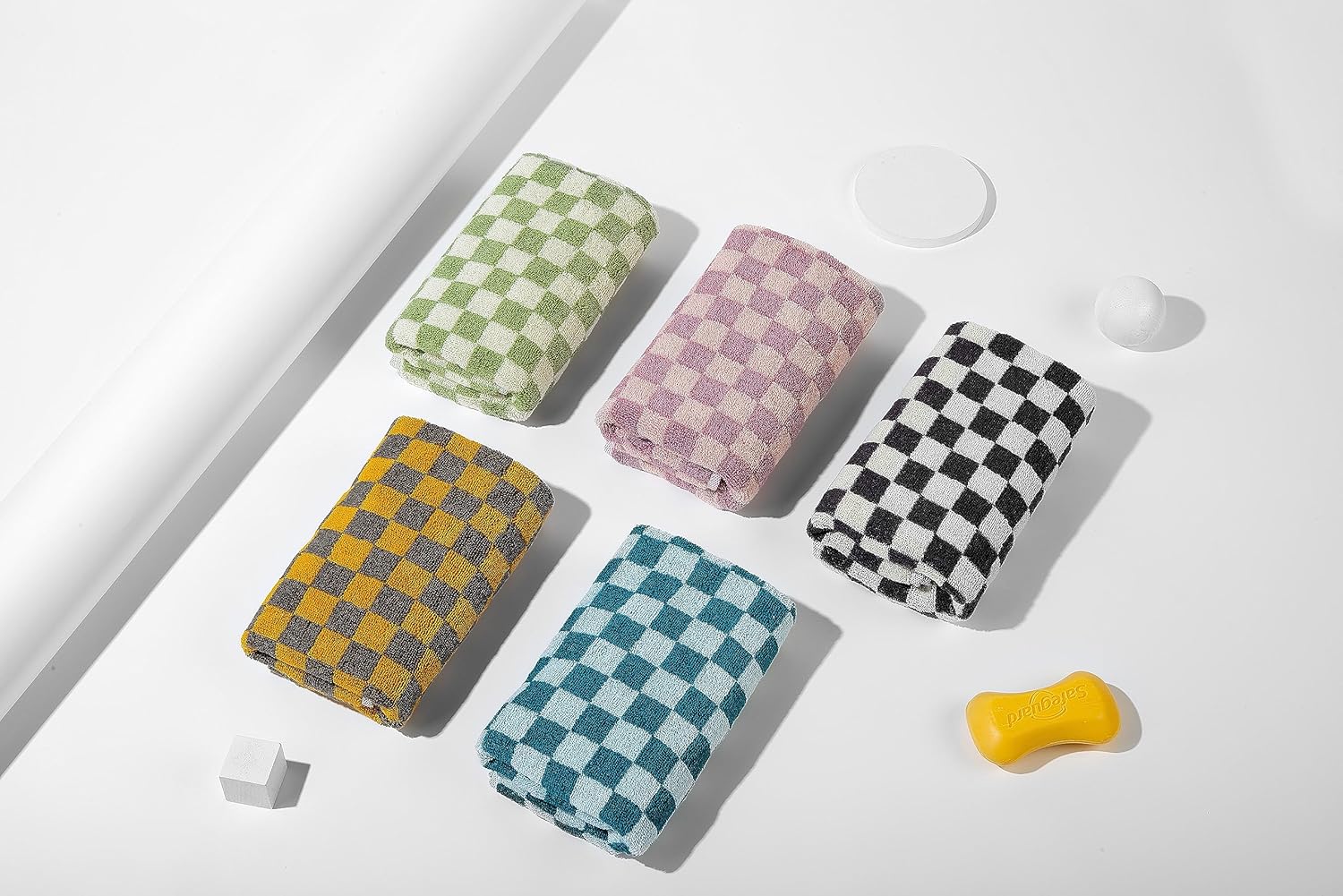 Madi-Cadi Hand Towels 5 Pack - Cotton Face Towels Soft, Absorbent, and Decorative Checkered Design for Bathroom, Kitchen, Gym, and Spa - 13 x 29 Inches for Any Occasion - Image 2