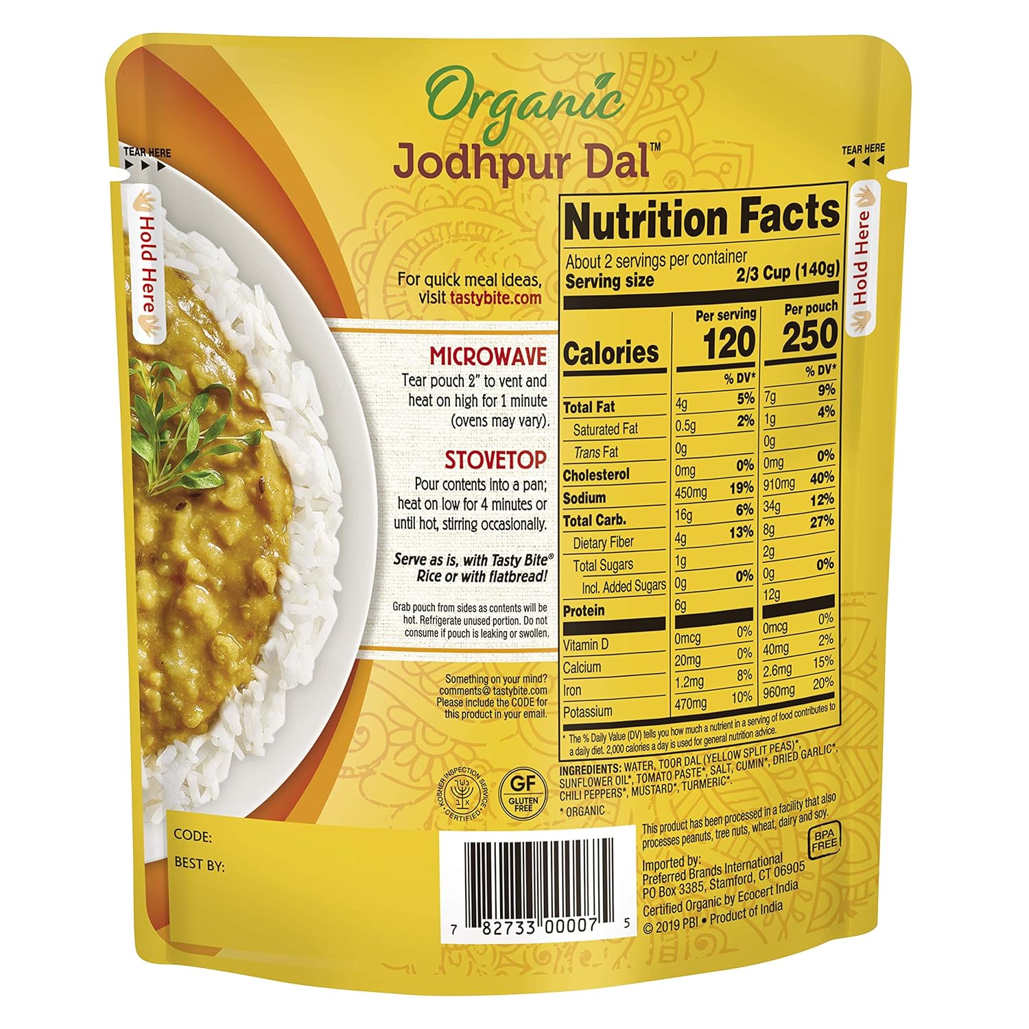 Tasty Bite Organic Jodhpur Lentils, 10 Ounce, Ready to Eat, Microwavable Entree, Vegan - Image 3