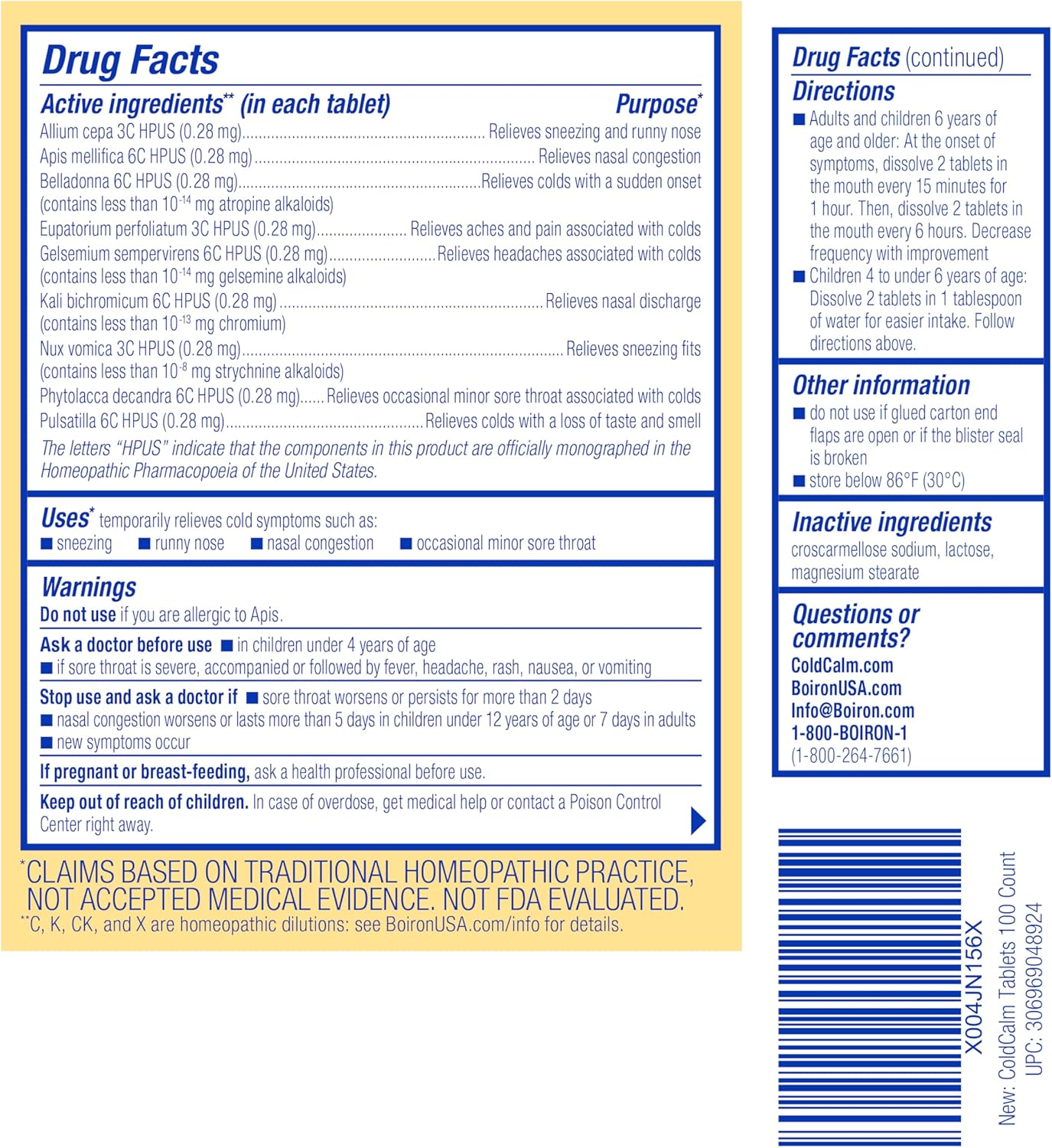 Boiron ColdCalm Tabs - 100 Count for Relief of Common Cold Symptoms Such as Sneezing, Runny Nose, Sore Throat, and Nasal Congestion - Non-Drowsy Cold Calm Meltaway Tablets - Image 3