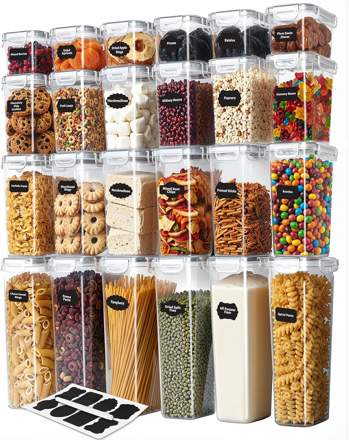 KICHLY Plastic Airtight Food Storage Containers Sets with Lids – 24 Pack BPA-Free Kitchen Pantry Organizers and Storage for Cereal, Flour, Sugar & Dry Food (Clear) - Image 2
