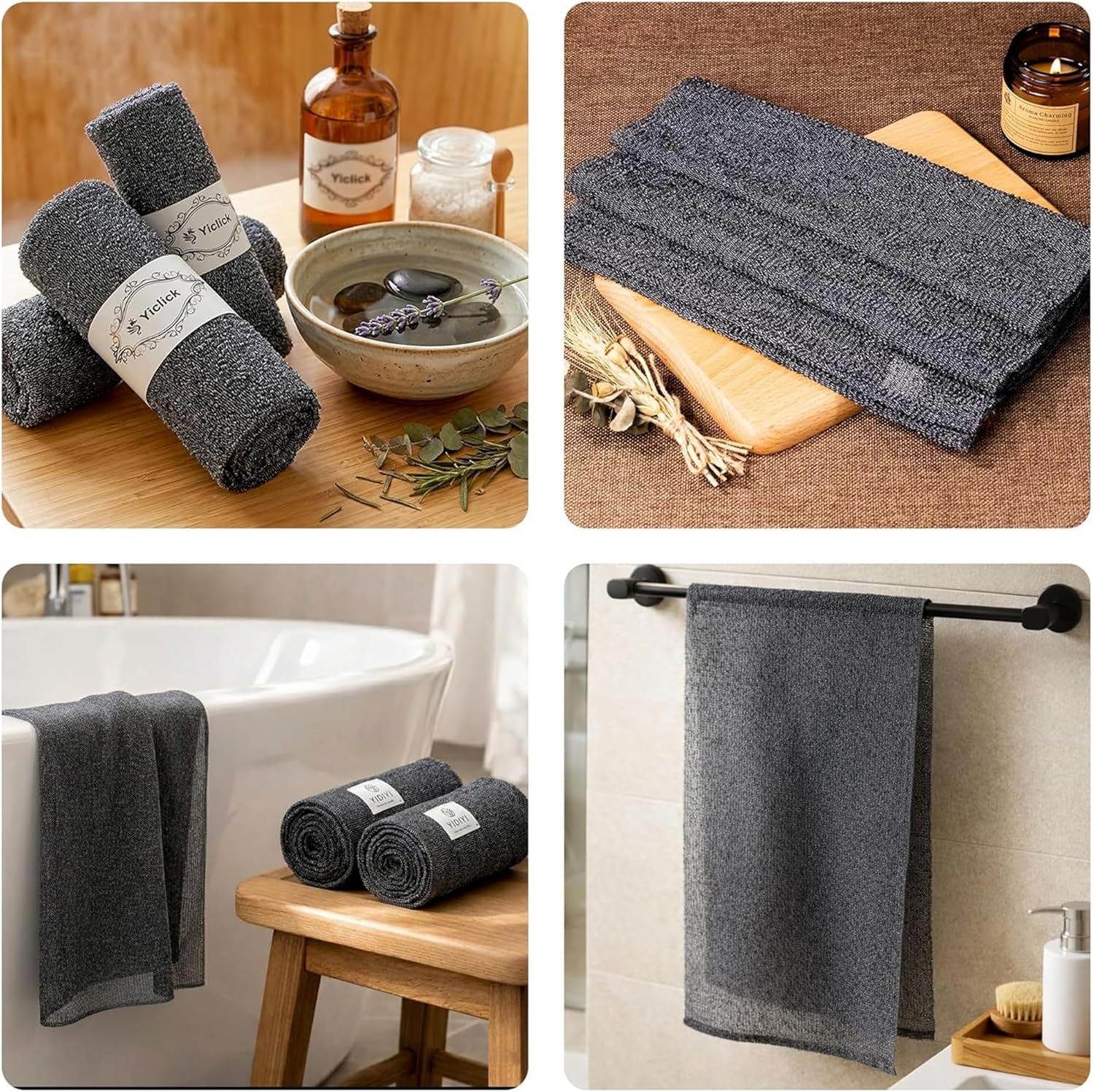 Yiclick 3 PCS Exfoliating Washcloth Towels - Exfoliating Body Scrubber Exfoliator, Back Scrubber for Shower Bath Use, Japanese & Korean Scrub Wash Cloths, Loofah Lufa Sponge Washer for Women Men - Image 2