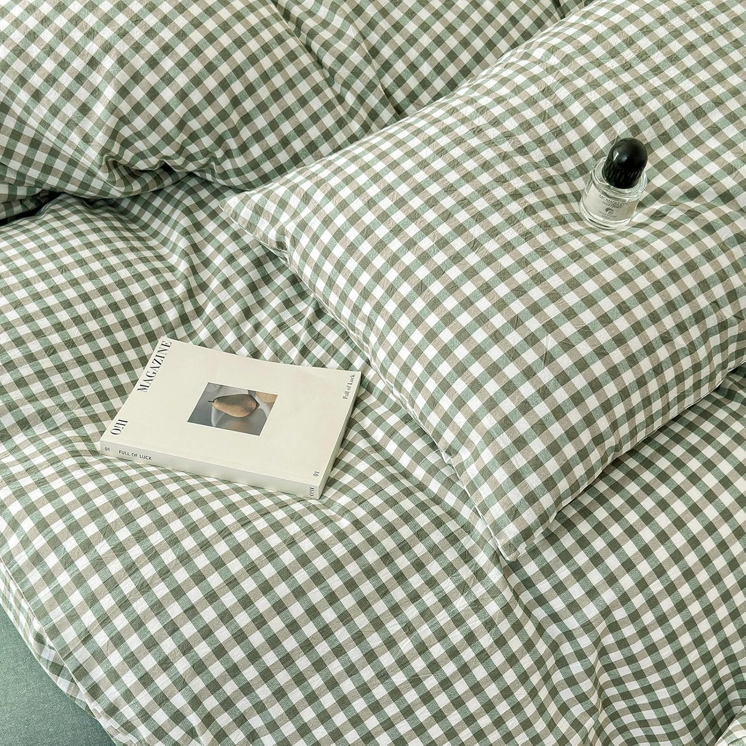 LifeTB Green Gingham Pillowcases Set Farmhouse Standard Size Pillow Shams Buffalo Green Plaid Pillowcases Set of 2, Grid Checkered Gingham Washed Cotton Pillow Covers with Envelope Closure, 20"×26" - Image 6