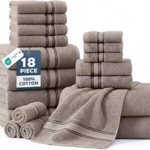 LANE LINEN Luxury 100% Cotton Towels Set 18 – Zero Twist, 6 Bath Towels, 6 Hand Towel & 6 Washcloths, Stays Plush After Washes, Ideal for Spa, Hotel & Family Bathrooms, Highly Absorbent – Platinum